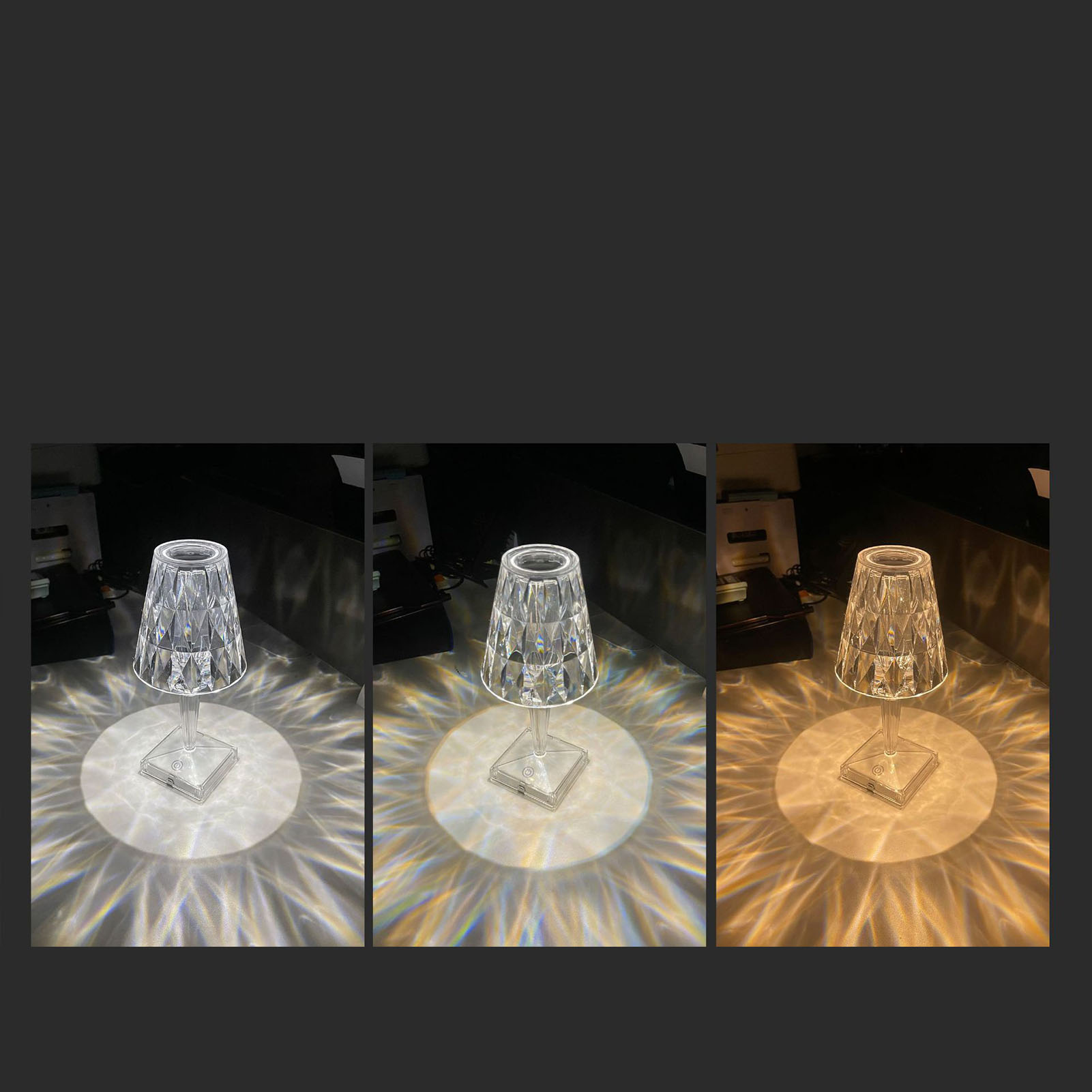 Diamantkristall-tischleuchte, Usb-aufladbar, Touchscreen, Kreatives Ambiente-acryl, Ins-stil, Dekorative Tischleuchte Fürs Schlafzimmer, Diamantlampe, Touchscreen, Drei Farben – Wiederaufladbar