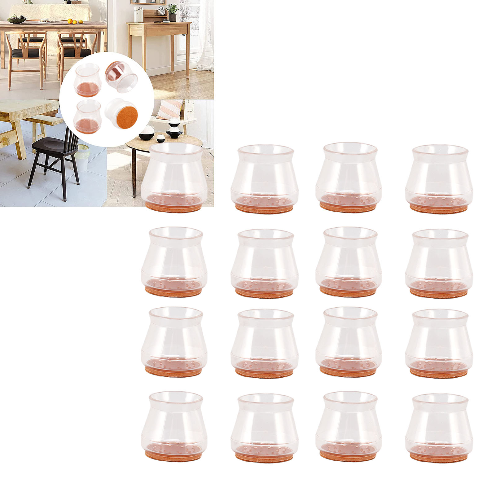 Set Mit 16 Runden Und Unsichtbaren Fußschonern Für Tische Und Stühle, Transparente Gleiter, Stoßdämpfend, Geräuschlos Und Rutschfest.