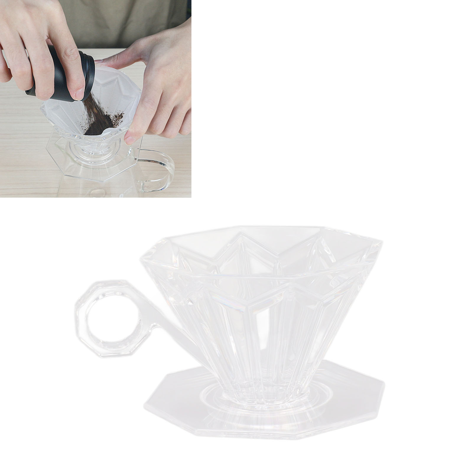 V60 Achteckiger, Transparenter Kaffeefilter Aus Kunstharz, Für Die Perkolationsbrühung.