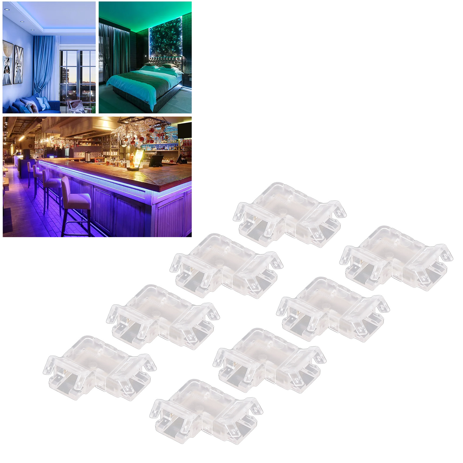 8-mm-l-förmiger Stecker, 2-poliger Monochromer Led-streifenstecker, Lötfreier Anschlussverlängerungsadapter, Lückenloser Transparenter Led-streifenstecker Für Cob-led-lichtstreifen.