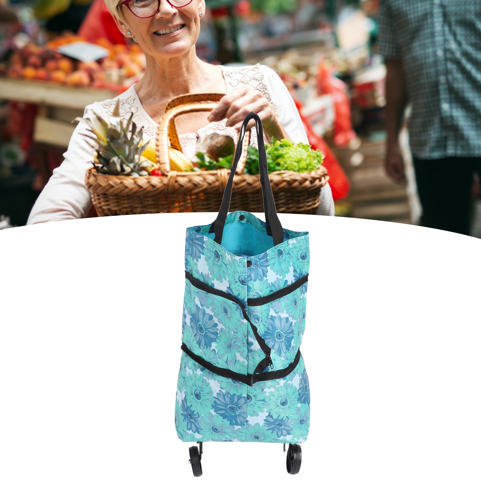 Faltbare Einkaufstasche Mit Rollen, Tragbarer, Faltbarer Trolley, Tragetasche, Einkaufswagen-stil 2