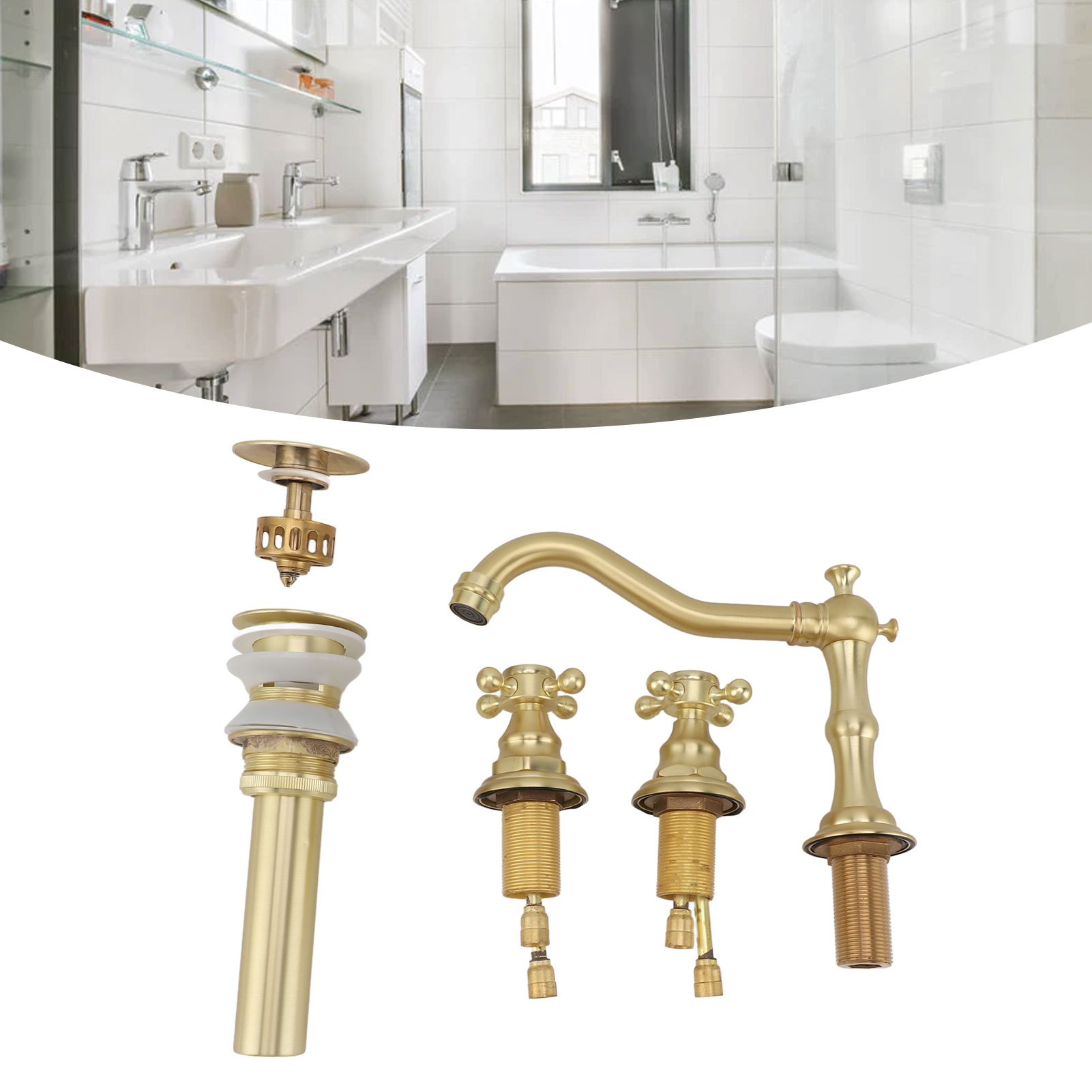 Doppelschalter-badezimmer-/küchenarmatur Im Europäischen Stil, Komplett Aus Kupfer, Kann Mit Separaten Warm- Und Kaltwasserleitungen Installiert Werden, Armatur Im Retro-stil, Waschbeckenarmatur, Blei