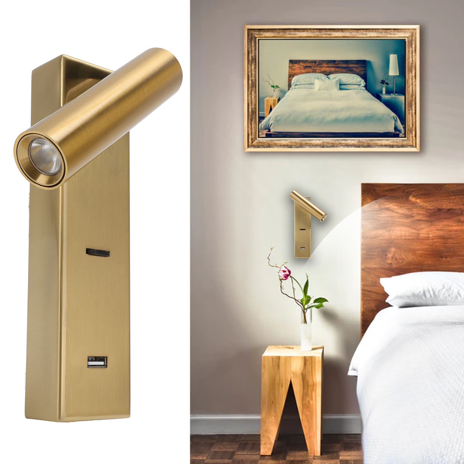 Minimalistische Led-wandleuchte Für Den Innenbereich, Hotel-schreibtischlampe, Wandleuchte Mit Schalter, Usb-ausgang, Led-nachttischlampe Fürs Schlafzimmer, Weißes Licht.