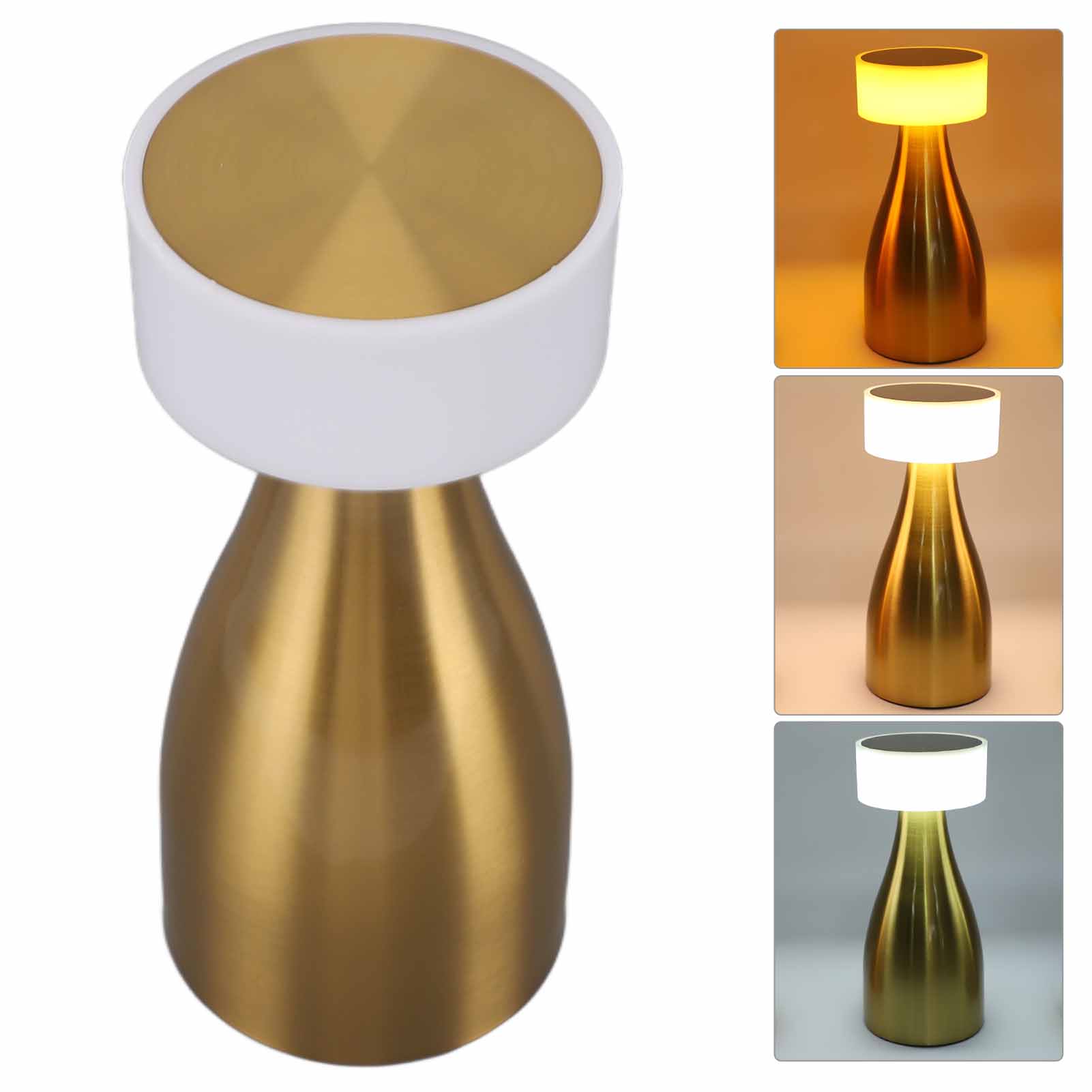 Tragbare Led-schreibtischlampe, Dreifarbige Metall-schreibtischlampe, Wiederaufladbare Touch-lampe, Nachtlicht, Betttischlampe, Esszimmerlampe (gold).