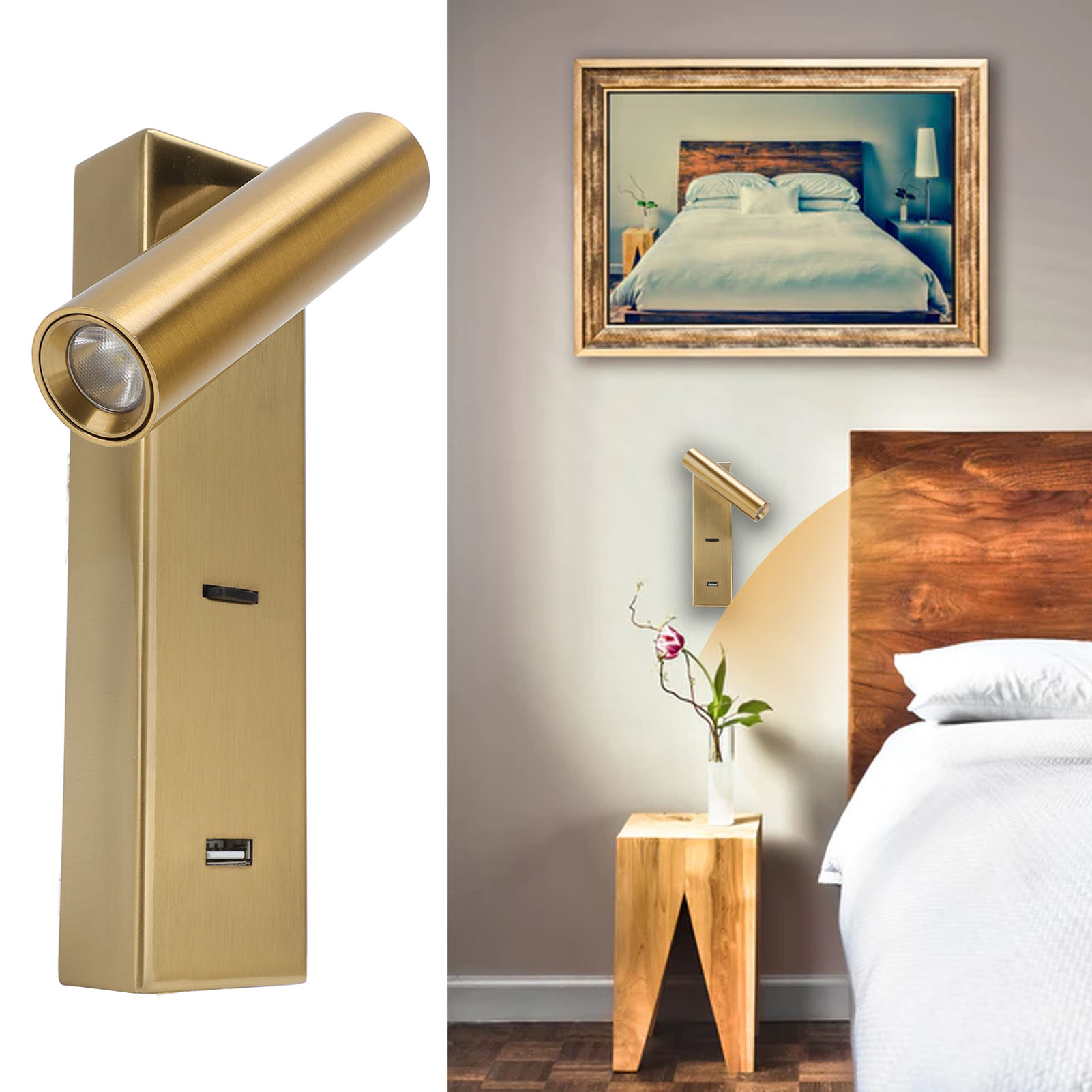 Minimalistische Led-wandleuchte Für Den Innenbereich, Leselampe Für Den Hotelschreibtisch, Wandleuchte Mit Schalter, Usb-ausgang, Led-nachttischlampe Fürs Schlafzimmer, Warmes Licht.