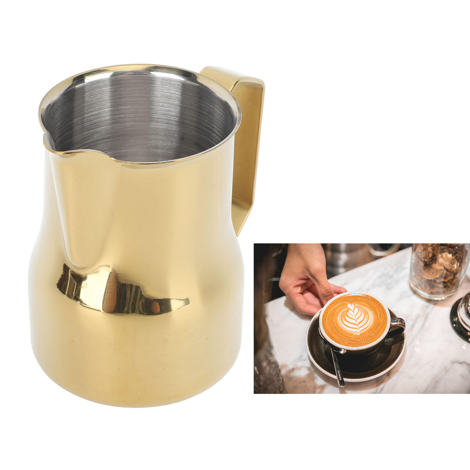 350-ml-milchaufschäumbecher Aus Edelstahl, Italienischer Becher Zum Aufschäumen Von Milch, Goldfarben