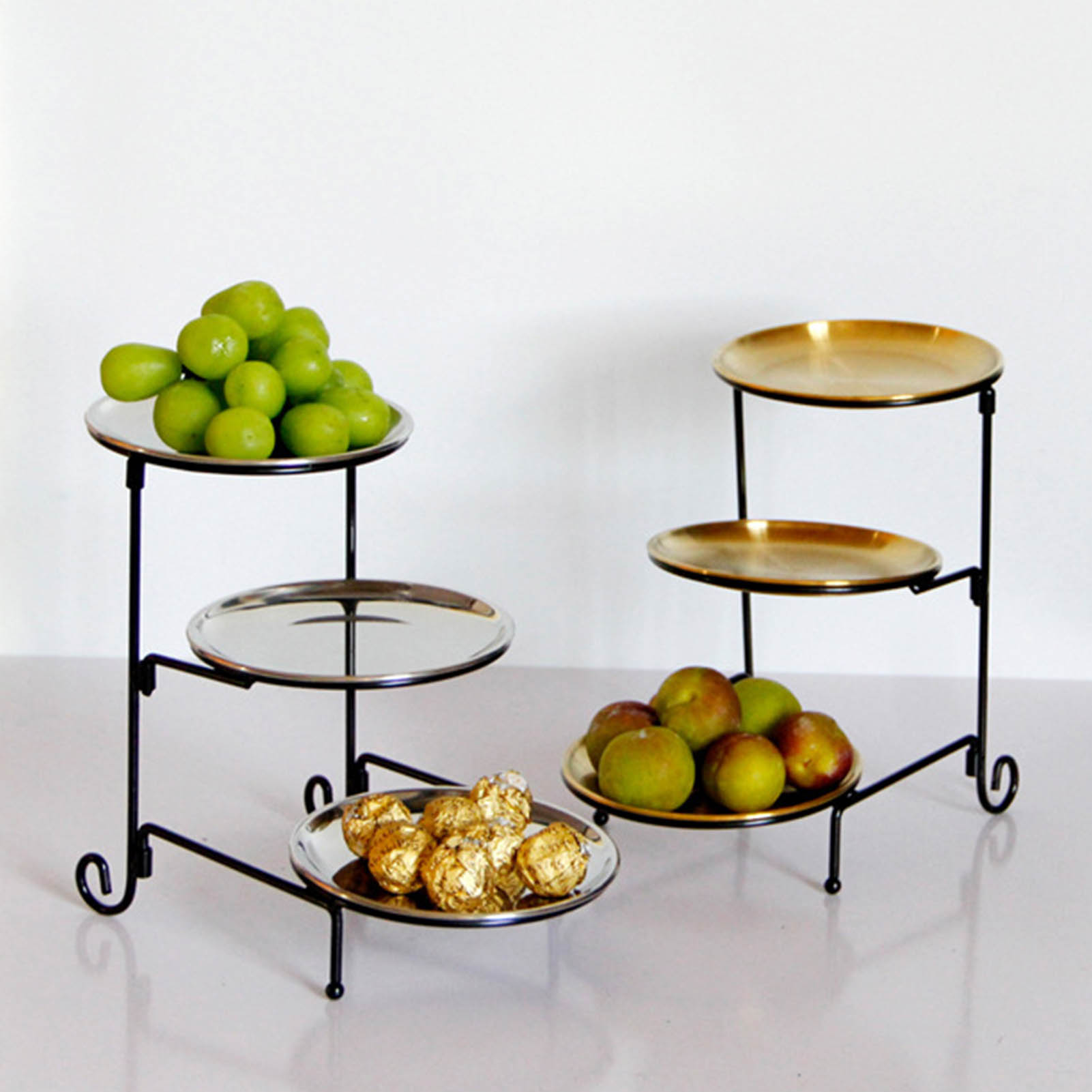 Dreistöckige Etagere In Gold, Ideal Als Obst- Oder Kuchenständer, Luxuriöses Tablett Aus Edelstahl Und Eisen, Faltbar Und Abnehmbar, Dreistöckiges Hochzeitstablett – Gold