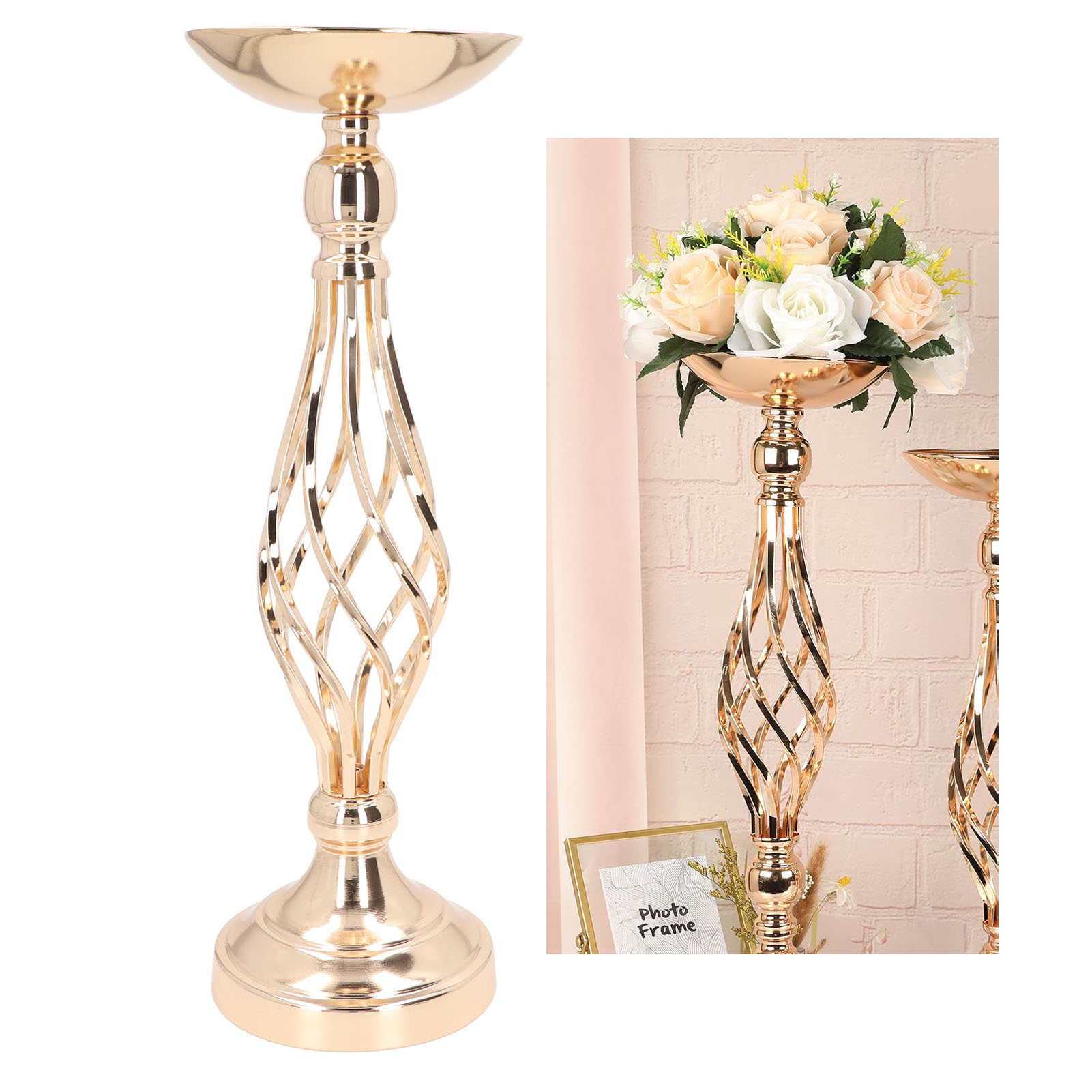 Ornamente Für Tischleuchter, Schmiedeeiserne Vasen, Gedrehte Seilleuchter Für Den Mittelgang, Hochzeitsblumenvasen, Hochzeitsaccessoires, Kleine Goldene Trompeten