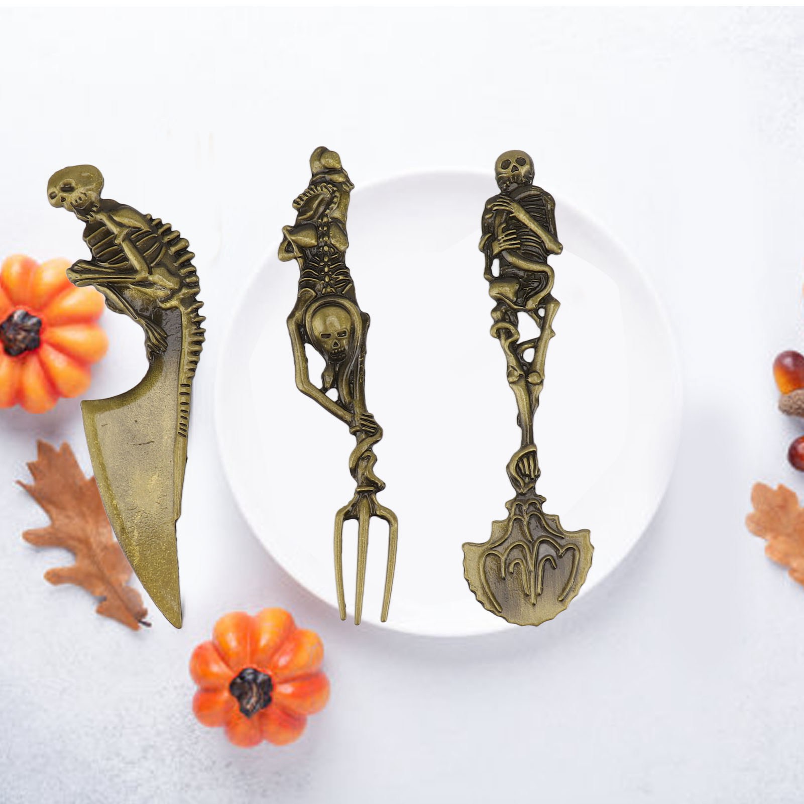 Küchenaccessoires Aus Zinklegierung, Halloween-geschenk, Skelett-besteckset (gold)