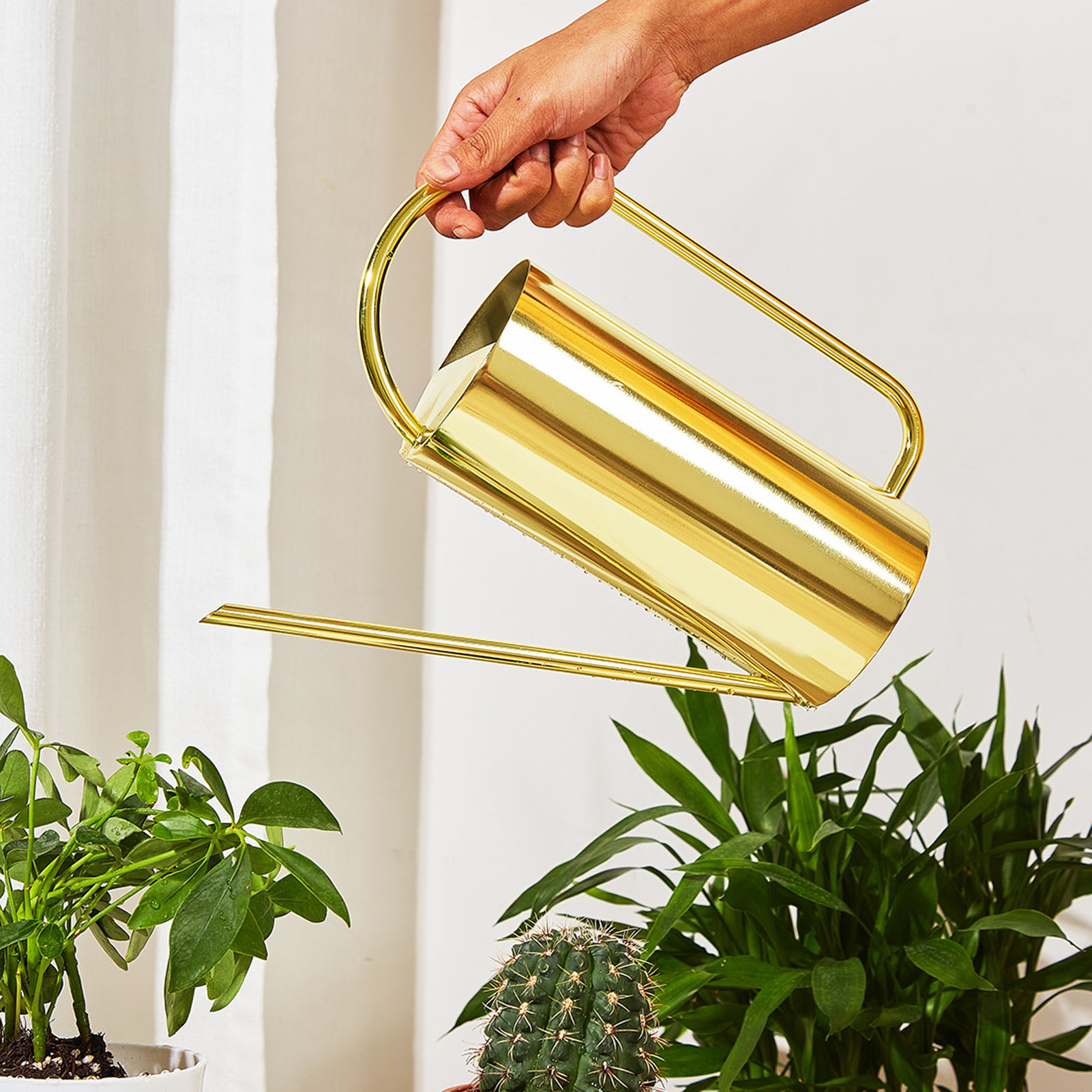Gießkanne Aus Edelstahl Mit Langem Ausguss, Metallsprüher, Gartensprenger, 1500 Ml, Gold