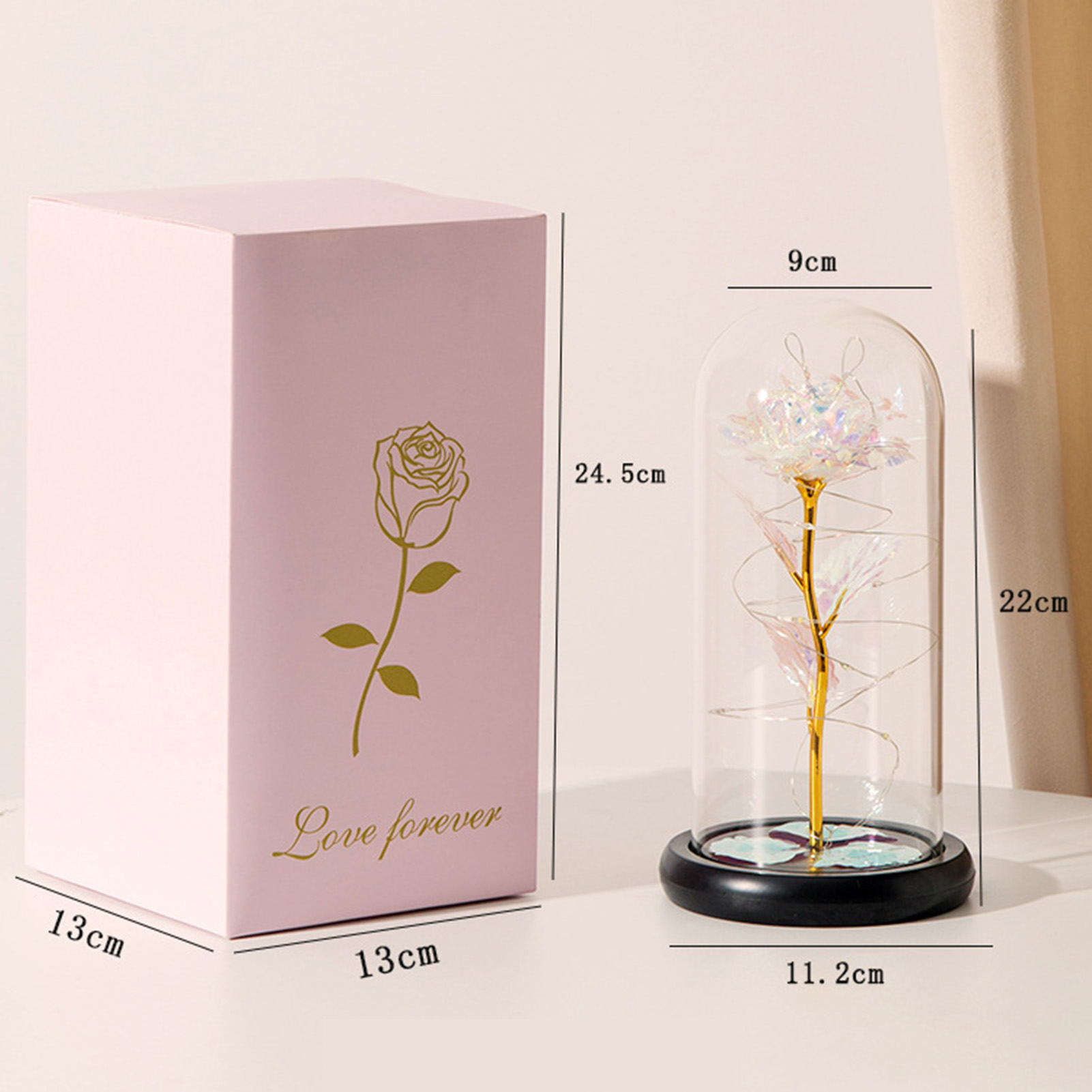 Rosen, Konserviert Unter Einer Glaskuppel, Verziert Mit Blattgold Und Lichtern – Ein Ideales Geschenk Zum Valentinstag, Zu Weihnachten Oder Zum Muttertag.