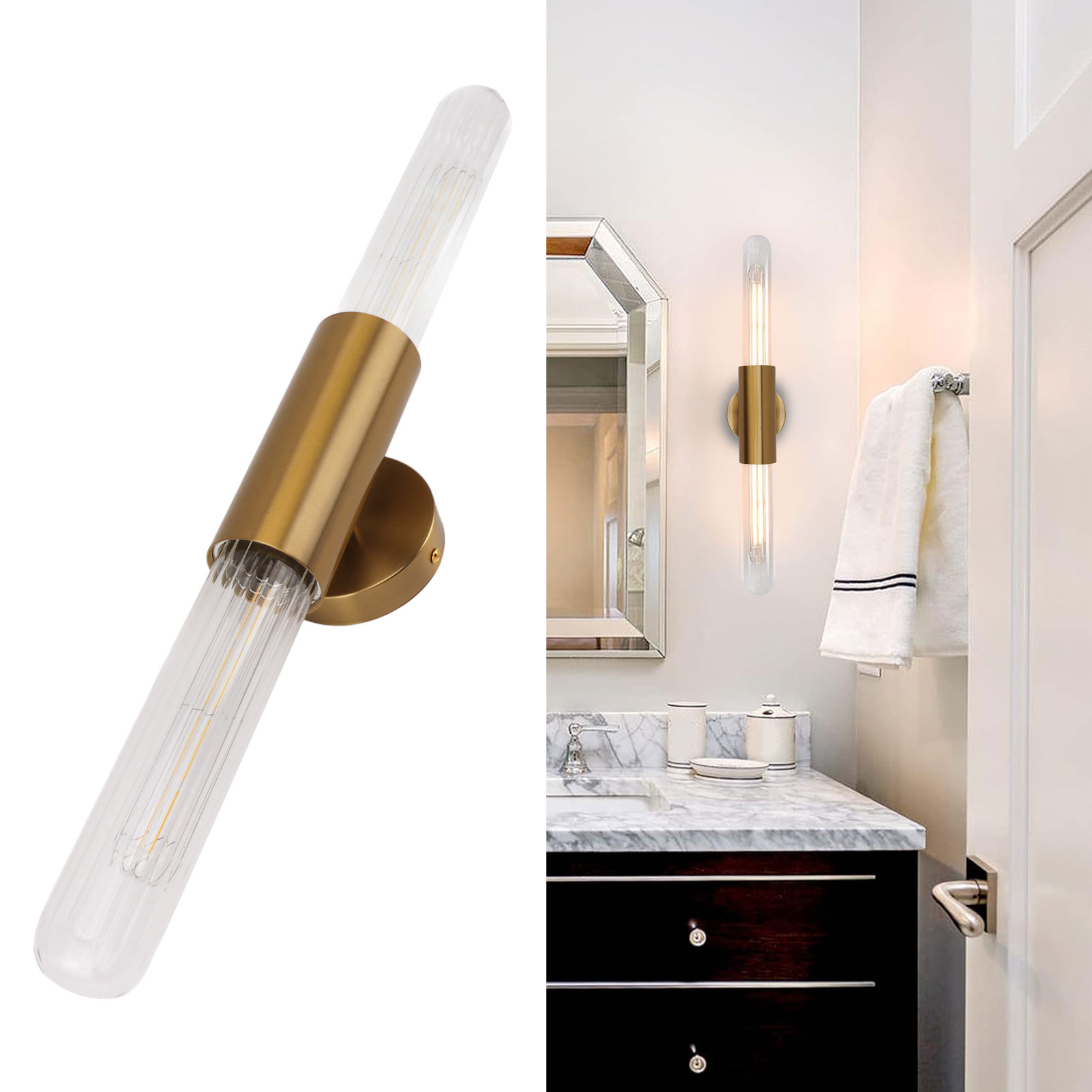 Doppelköpfige Led-wandleuchte, Badezimmerlampe Mit Klarem Glasschirm, Geeignet Für Schminktischspiegel, Wohnzimmer, Schlafzimmer, Flure, Kamine Und Treppenhäuser.