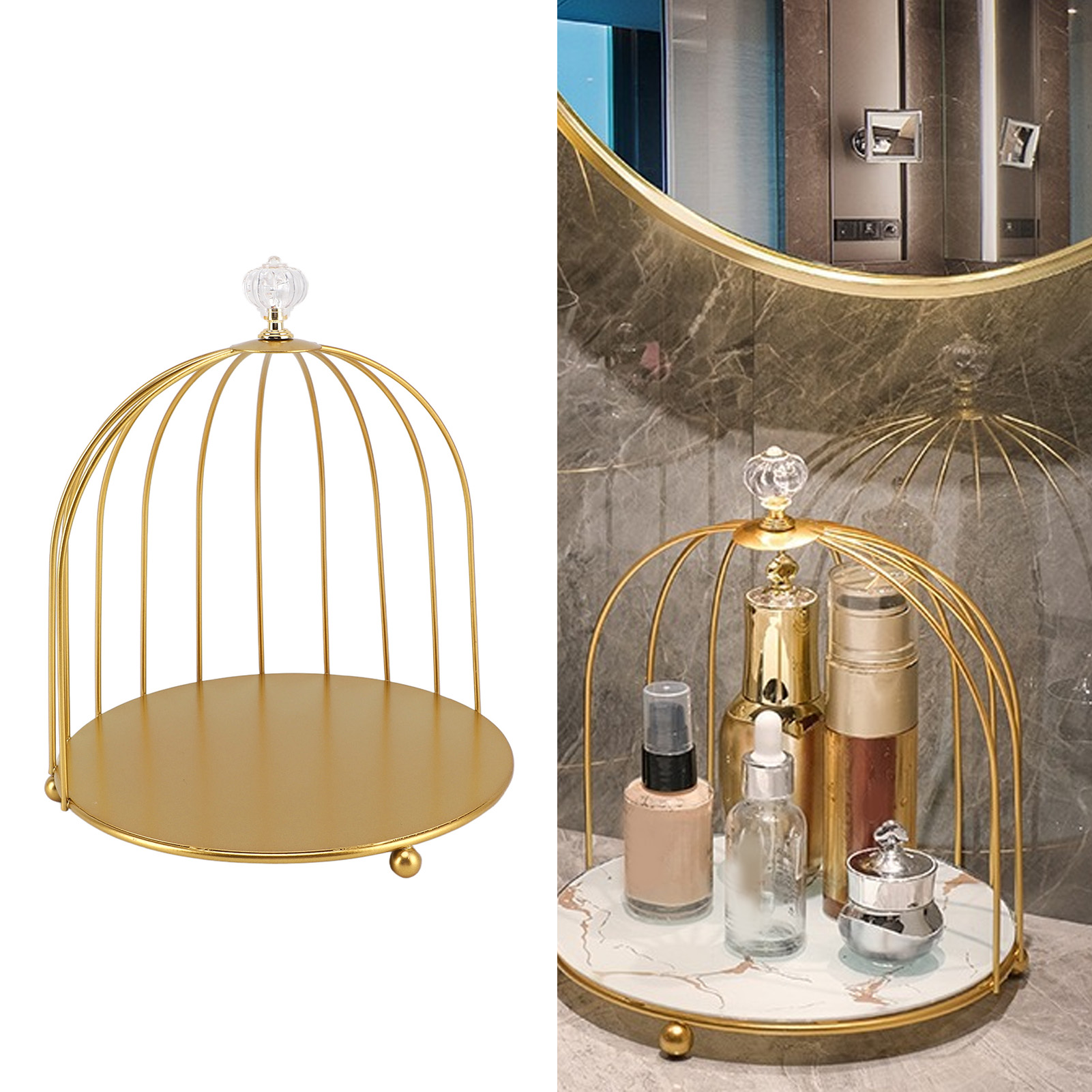 Einlagiges, Goldfarbenes Metallregal, Das Als Schminktisch Oder Frisiertisch Dient.