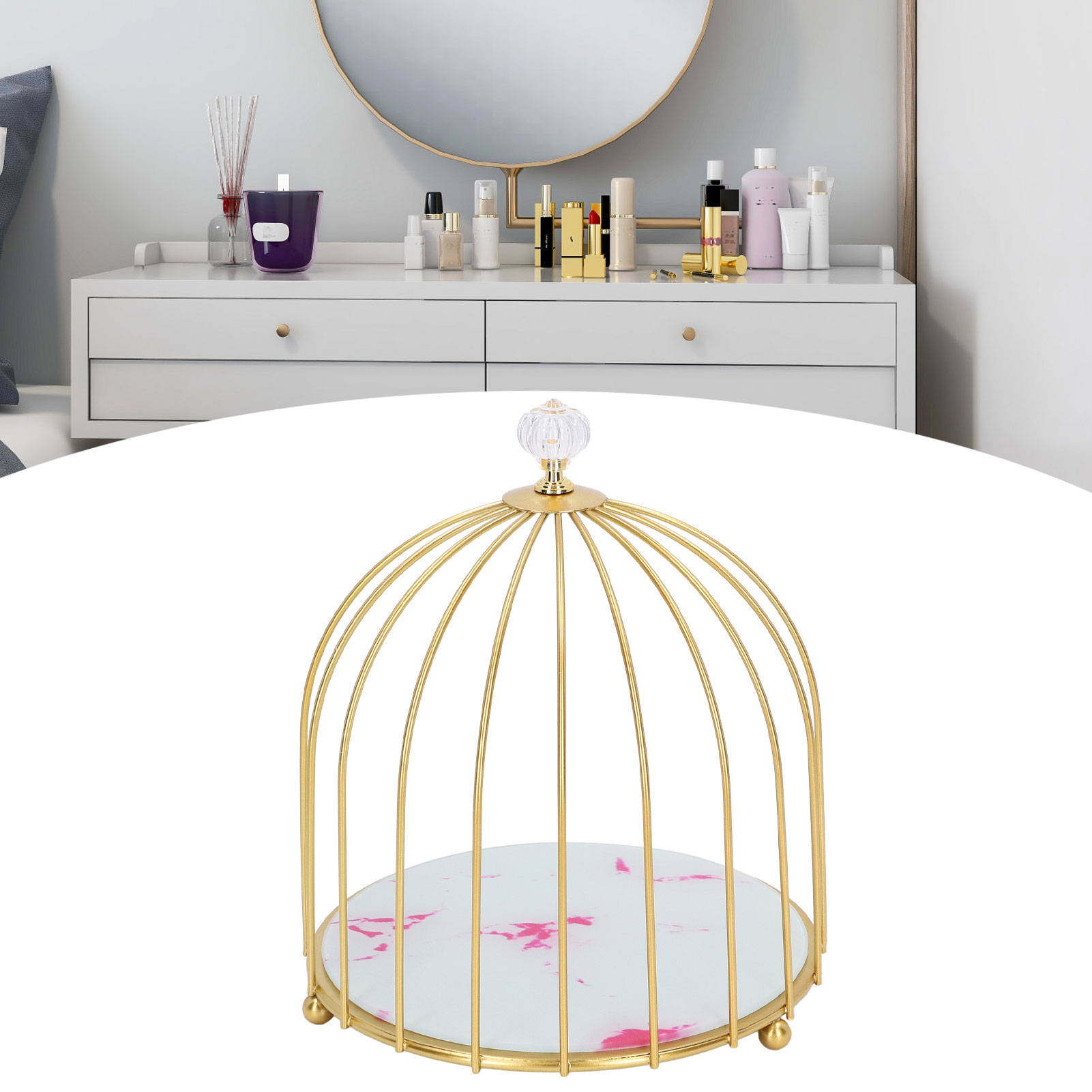 Goldener, Einlagiger Waschtisch, Toilettenablage, Vogelkäfigregal, Rosa Steinmuster