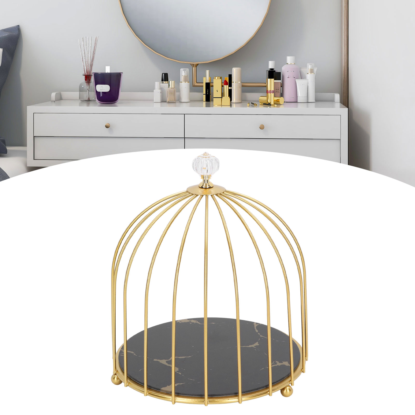 Goldener, Einstöckiger Waschtisch, Schminktisch, Ablage Für Die Toilette, Schwarzes Gestell Mit Goldmuster