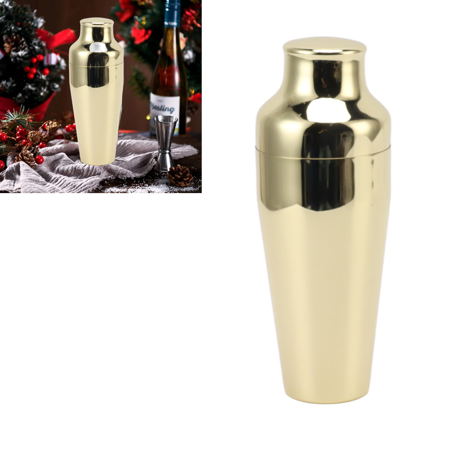 Zweikammer-shaker, Edelstahl 304, Französischer Stil, Zweikammeriger Cocktail-shaker, Vergoldet.
