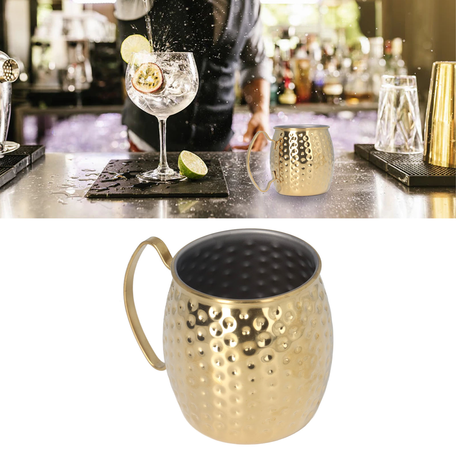 Moscow Mule Cocktailglas Aus Edelstahl 304, Kreatives, Trommelförmiges Bierglas, Gold