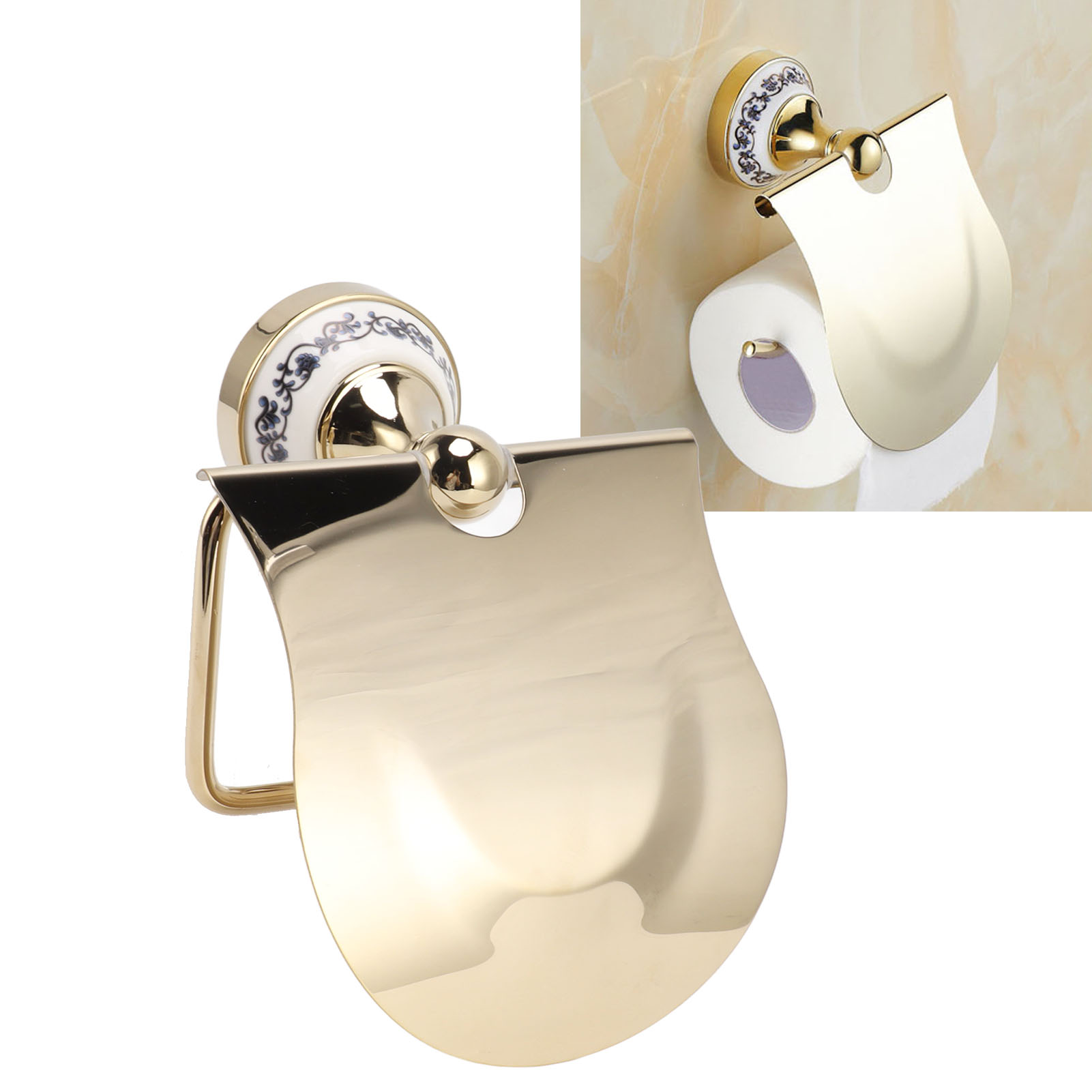 Badezimmeraccessoires, Toilettenpapierhalter Aus Blau-weißem Porzellan Und Edelstahl Im Europäischen Stil
