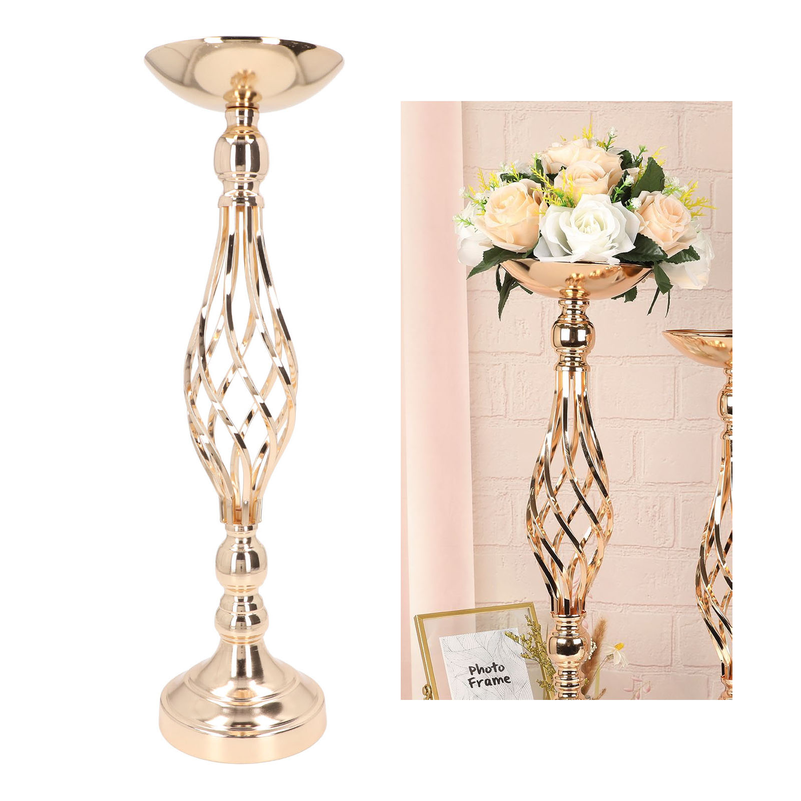 Tischkerzenständer, Schmiedeeiserne Vase, Kerzenständer Aus Gedrehtem Seil Für Den Mittelgang, Hochzeitsblumenvase, Hochzeitsaccessoire, Gold, Mittlere Größe