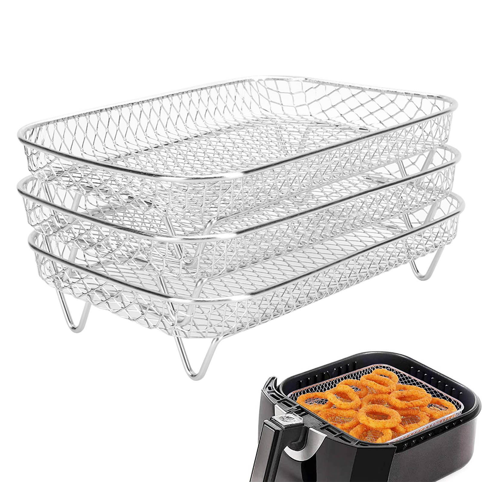 Zubehör Für Die Heißluftfritteuse: 3-stöckiger Dampfkorb Aus Edelstahl, Stapelbarer Dörrkorb Und Obstkorb.