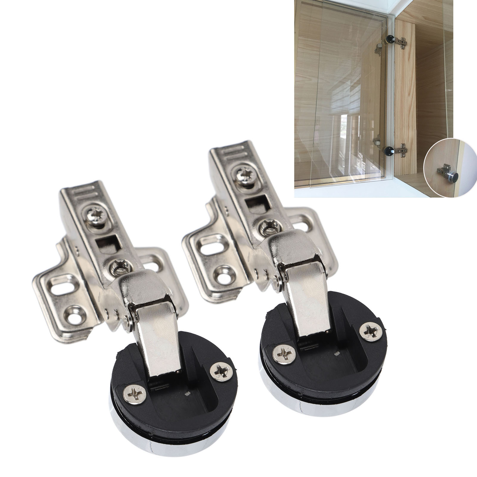 2 Sets/35 Tassen, Soft-close-glastürscharnier, Edelstahl 201, Scharnier Für Glasvitrine, Gerader Arm = Vollständige Abdeckung = 18 Mm Deckel