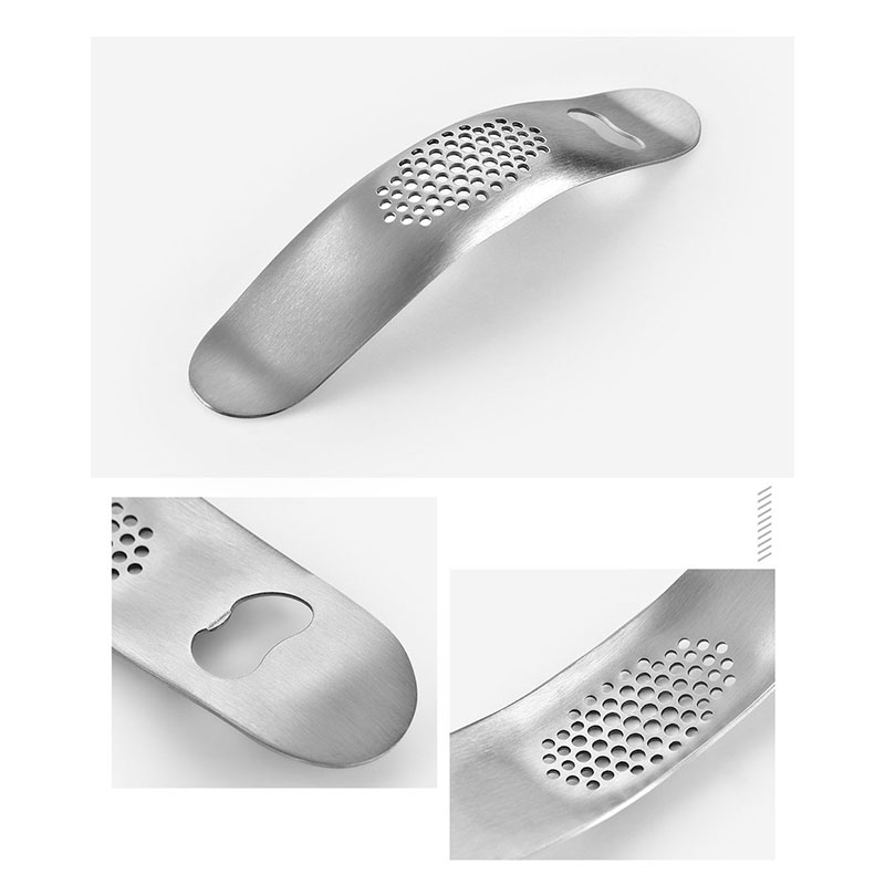 Gebogene Manuelle Knoblauchpresse Aus Edelstahl, Bootsförmiger Knoblauchschneider, Flaschenöffner Und 2-in-1-knoblauchschneider.