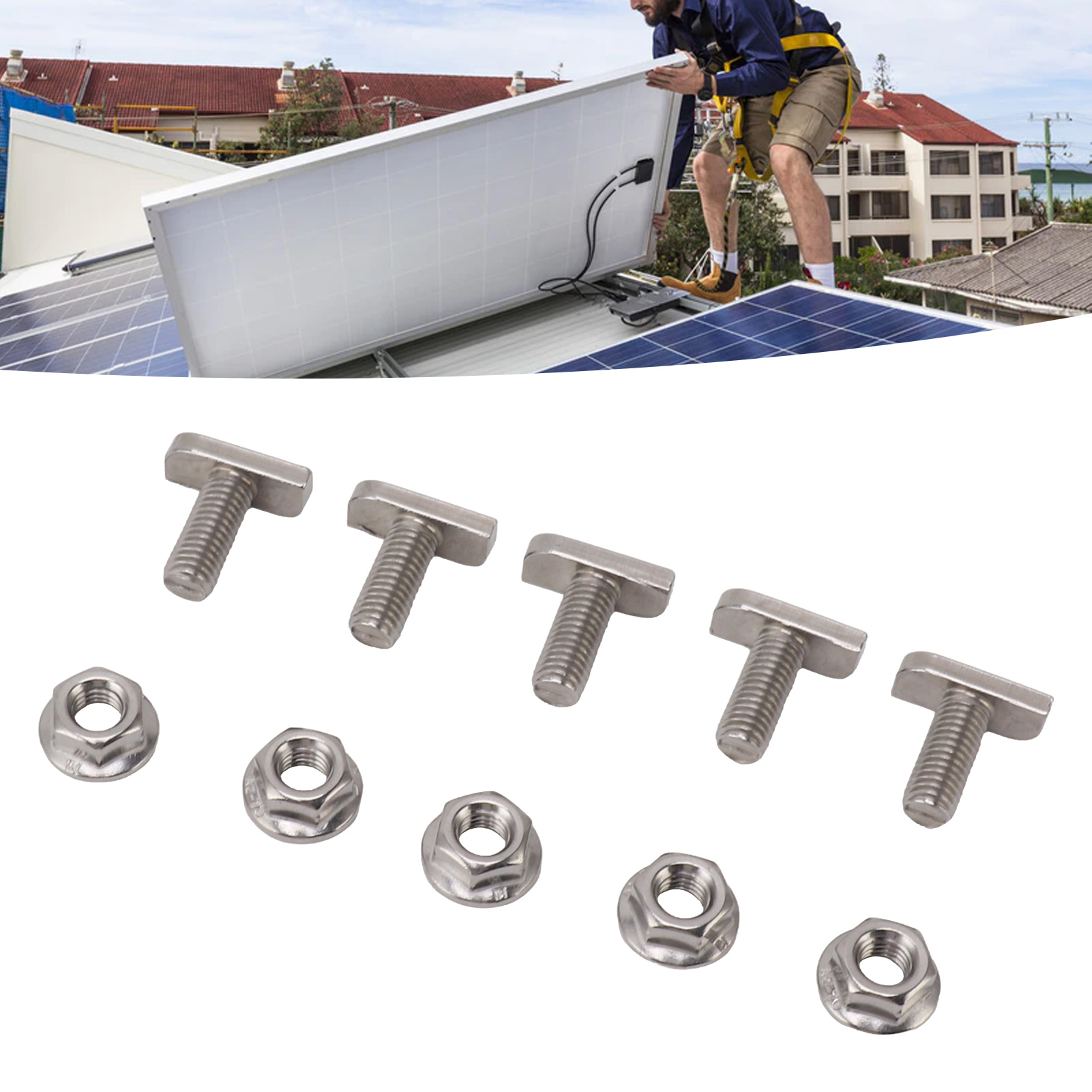 15 Sets/verkauf Von M8 Hammerkopfschrauben Aus Edelstahl A2-70 Mit Flanschmuttern, Schlitzbefestigungsschrauben, Schraubenzubehör Für Gewächshäuser, Abgestufte Hilfs-photovoltaik-solarenergie-installa