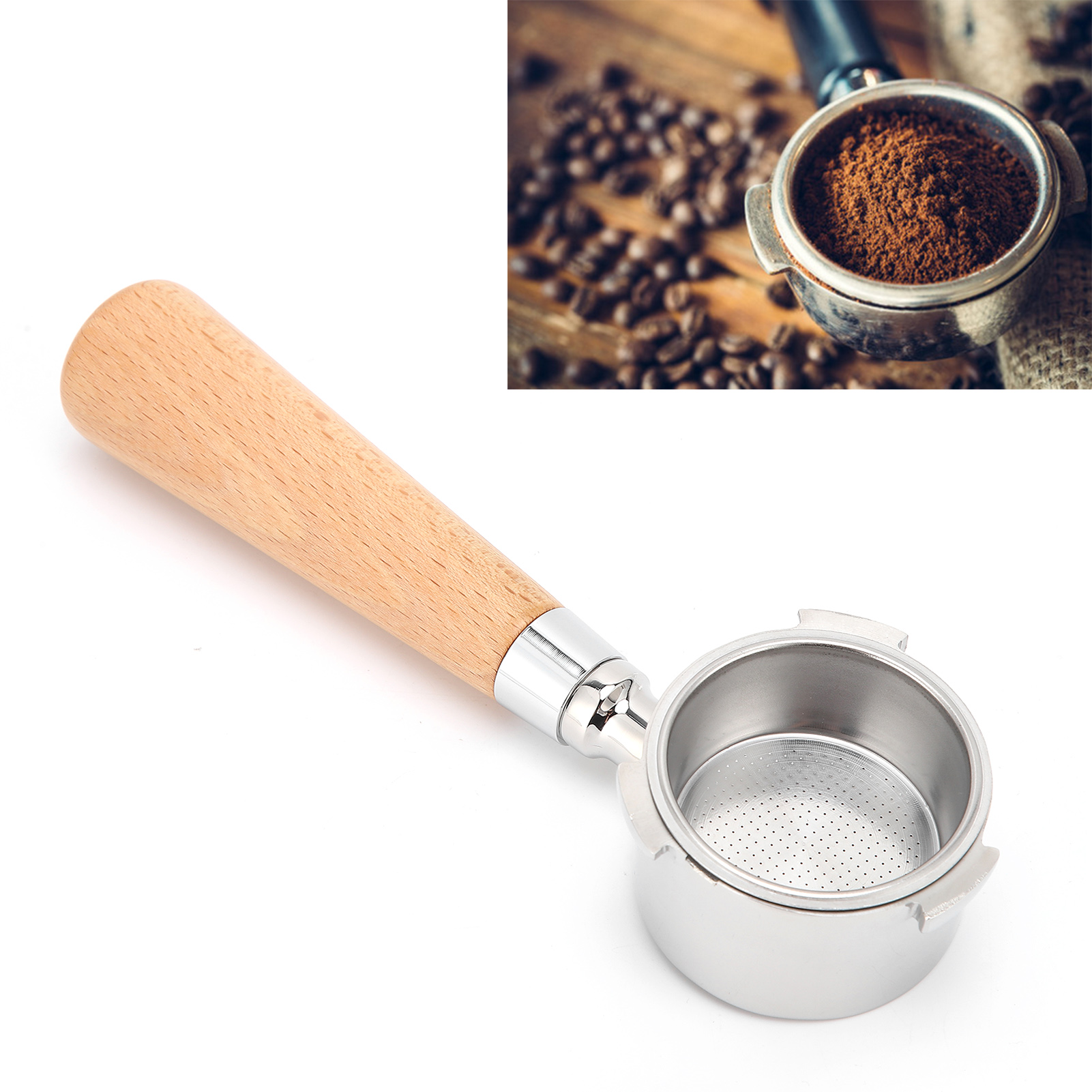 Griff Für Bodenlose Kaffeemaschine 51 Mm/54 Mm, Filterhalter Aus Edelstahl, Bodenloser Kaffeefilter, Zubehör Für Espressomaschinen, Buchenholz 54 Mm.