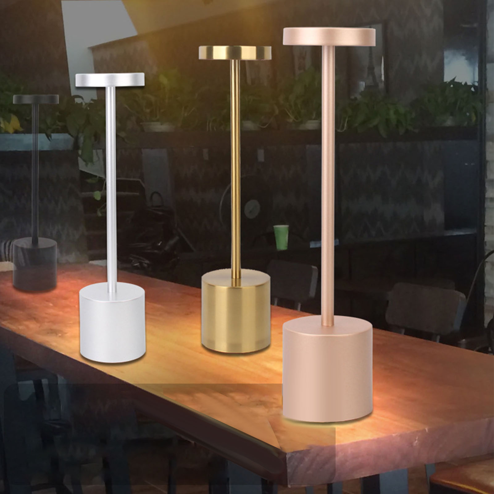 Wiederaufladbare Led-touch-tischleuchte, Kreatives Restaurantambiente, Minimalistische Nachttischlampe, Augenschonende Barlampe, Champagnersilber + Stufenloses Dimmen In Drei Farben