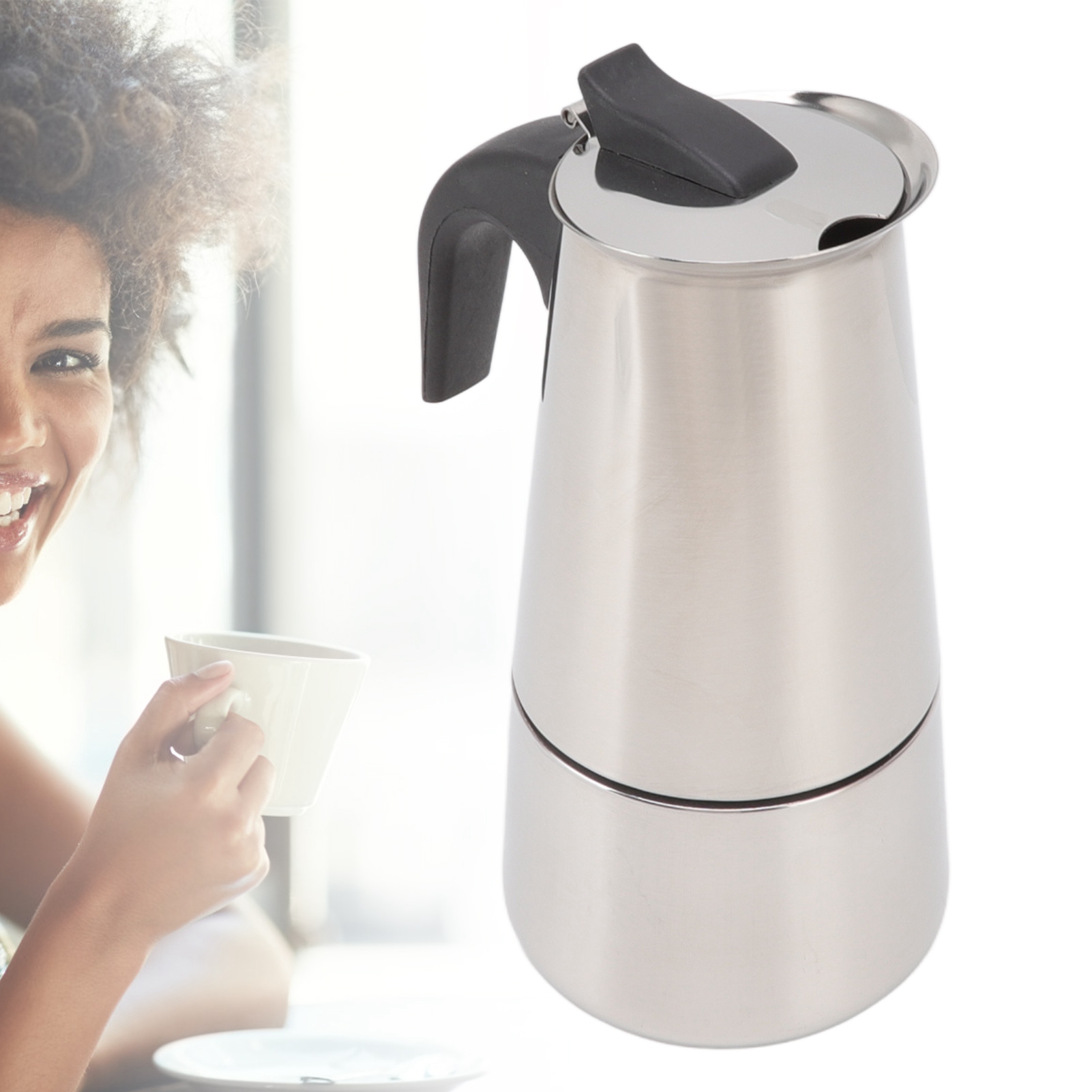 Tragbare Kaffeemaschine Aus Edelstahl Im Italienischen Stil Mit Geraden Wänden, Europäische Kaffeetasse, 300 Ml