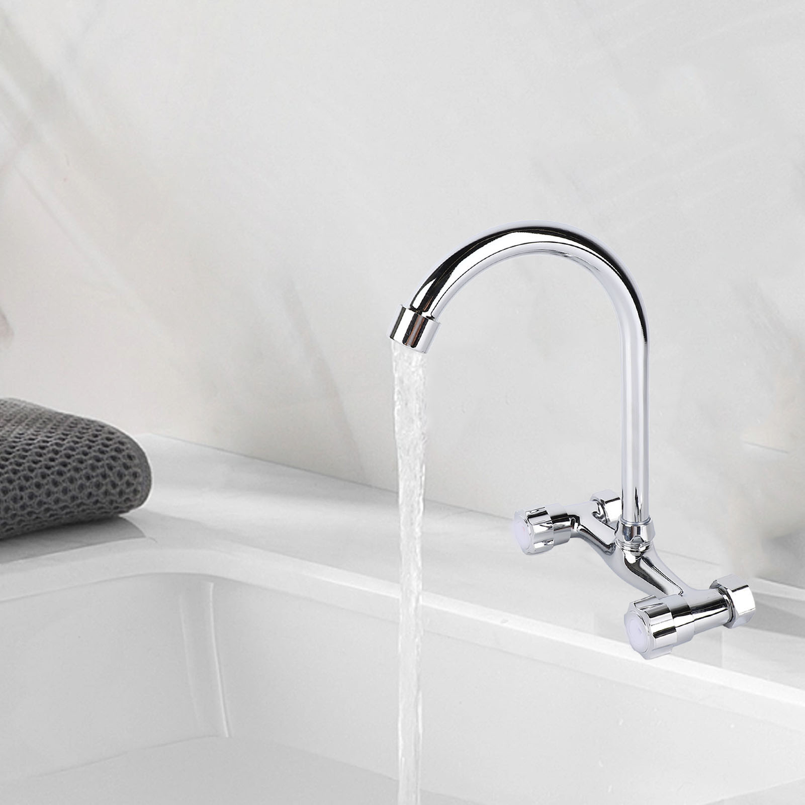 Wandmontierte Warm-/kaltwasser-küchenarmatur, Gemüsespülbecken, Waschbecken, Eckwaschbecken, Universelle, Wandmontierte Thermostat-mischbatterie Mit Zwei Öffnungen