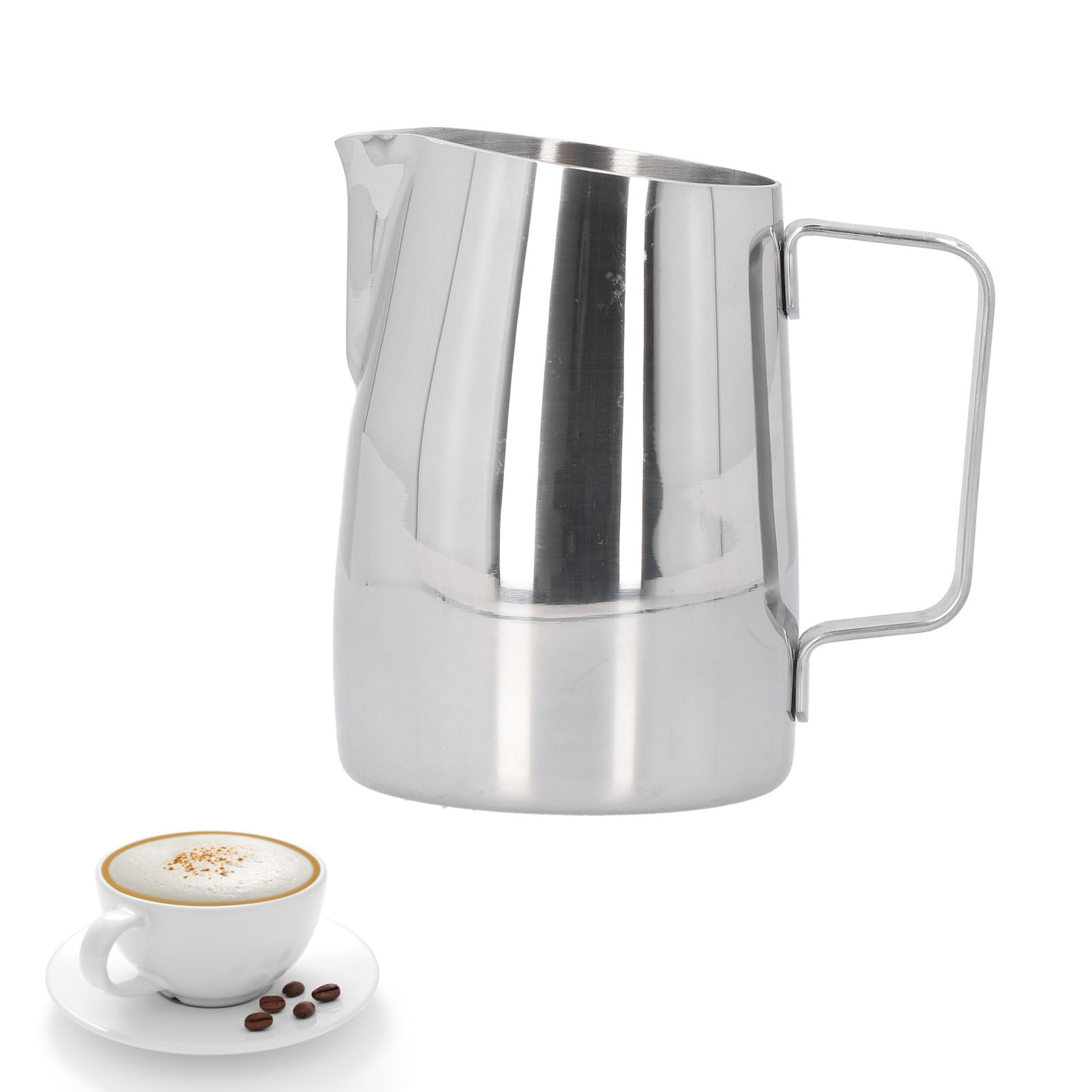 400-ml-latte-art-becher Aus Edelstahl 304 Mit Schräger Öffnung, Ideal Für Milchschaum. Außen Hochglanzpoliert, Innen Sandgestrahlt.