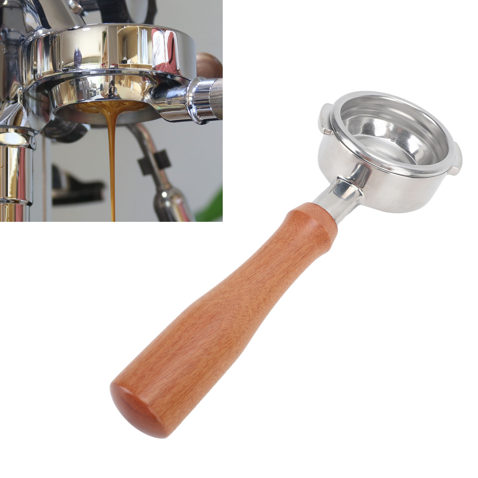 Nowwa 58-mm-kaffeemaschine, Bodenlos, Abgewinkelter Griff, Edelstahlgriff, Modell E, Komplett Aus Palisanderholz