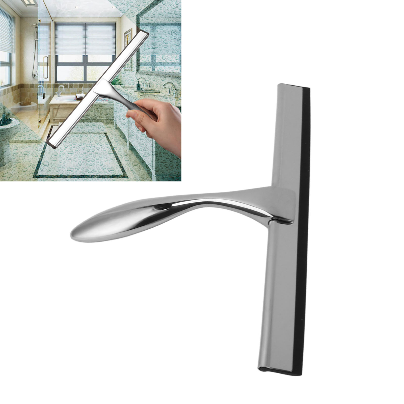 Fensterabzieher Aus Edelstahl, Badezimmerfensterreinigungswerkzeug Mit Haken, Abzieher.