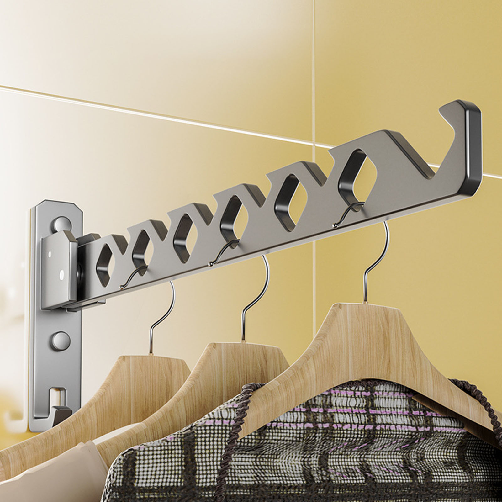 Zusammenklappbarer Wäscheständer Ohne Bohren Für Balkone, Unsichtbare Teleskopstange, Wandmontage Für Toiletten/badezimmer