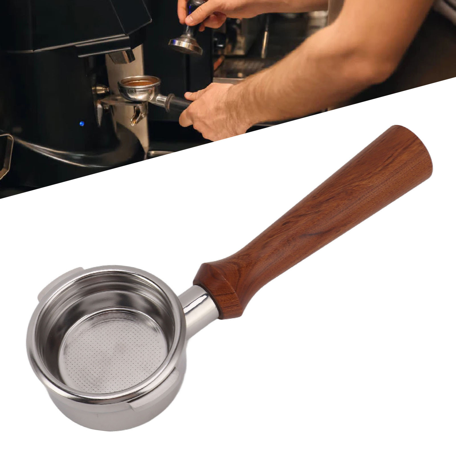Universalgriff Für Breville Series 9 Kaffeemaschinen, 58 Mm, Mit Zwei Griffen, Bodenloser Edelstahlgriff, Modell F, Rosenholz