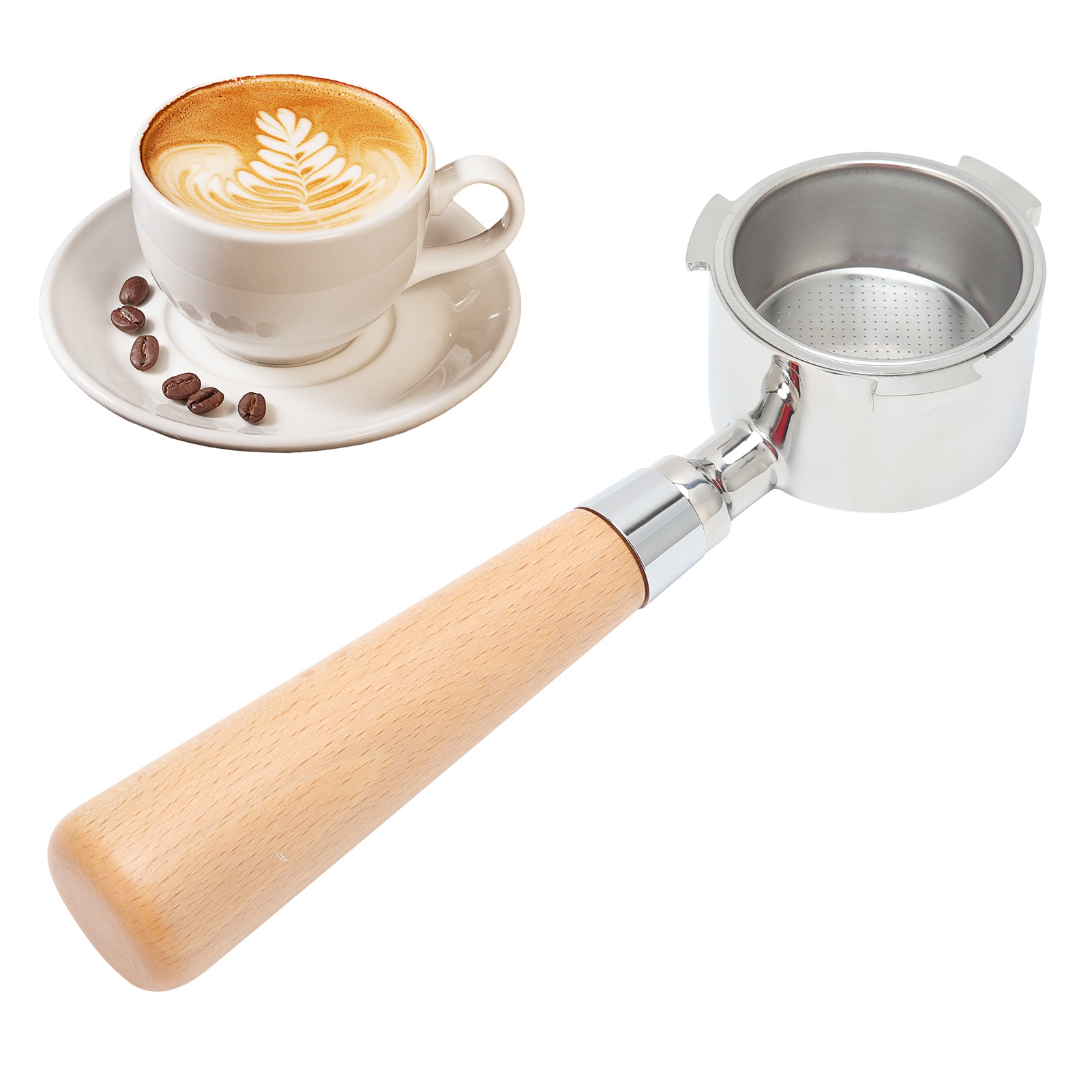 Italienisch-amerikanische Kaffeemaschine Für Den Hausgebrauch Mit Drei Griffen Und Bodenlosem Buchenholzgriff, 51 Mm.