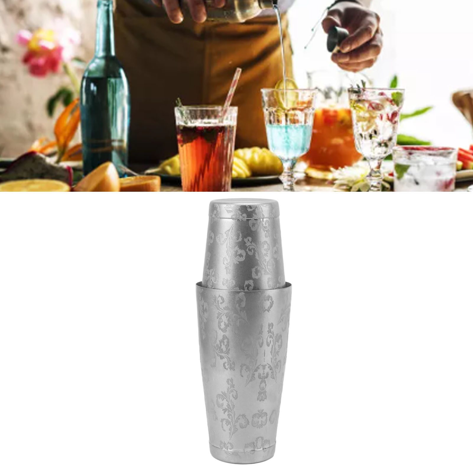 Wassershaker Aus Edelstahl 304, Französischer Stil Mit Zwei Fächern, Antik-finish Und Boston-blattmuster