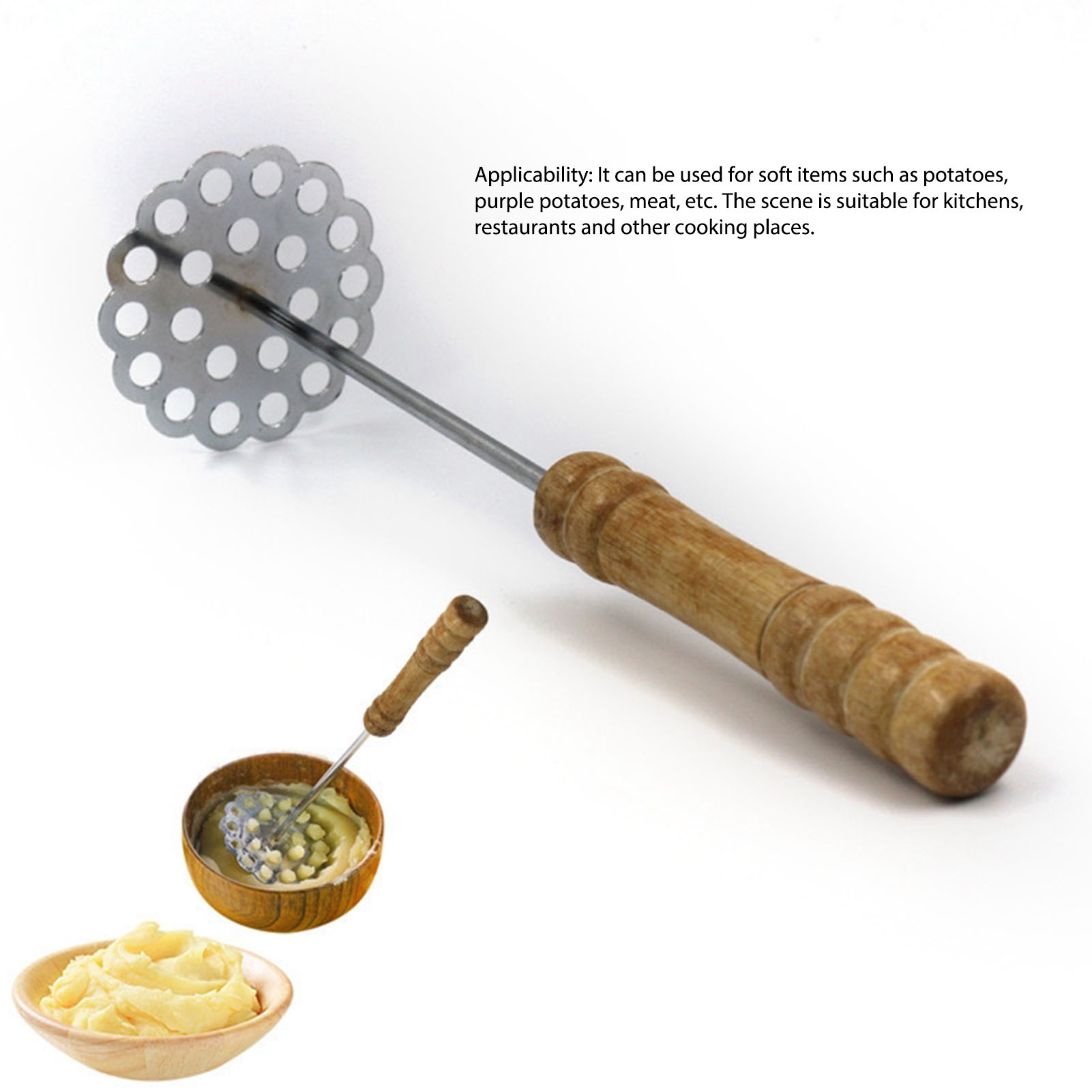 5-teiliger Kartoffelstampfer Mit Holzgriff, Minimalistisches Küchenutensil, Handgefertigt, Schicker Japanischer Restaurantstil.