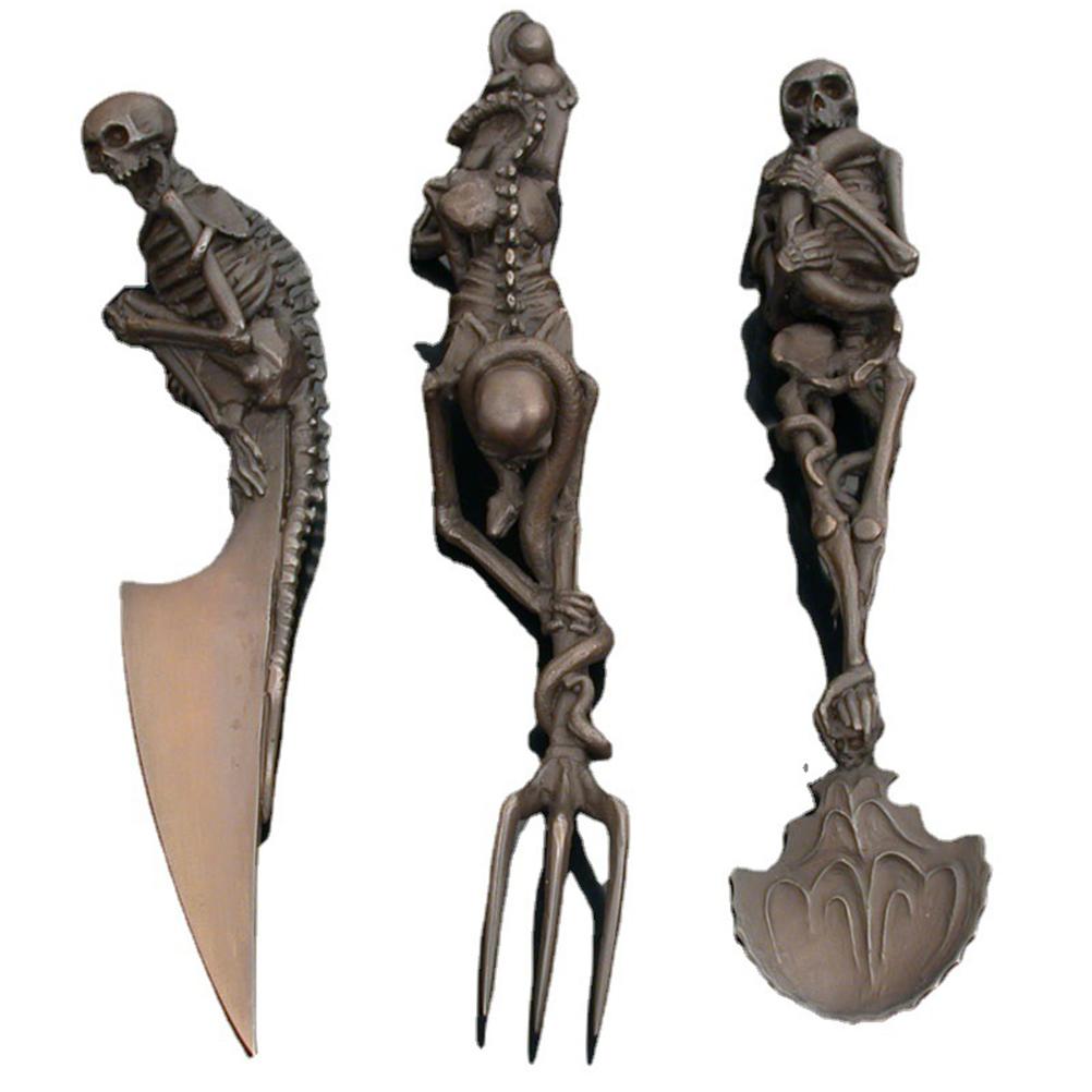 [yue Xing Hui] Halloween-totenkopf-besteckset (messer, Gabel, Löffel) - Dreiteiliges Goldset (155cm)