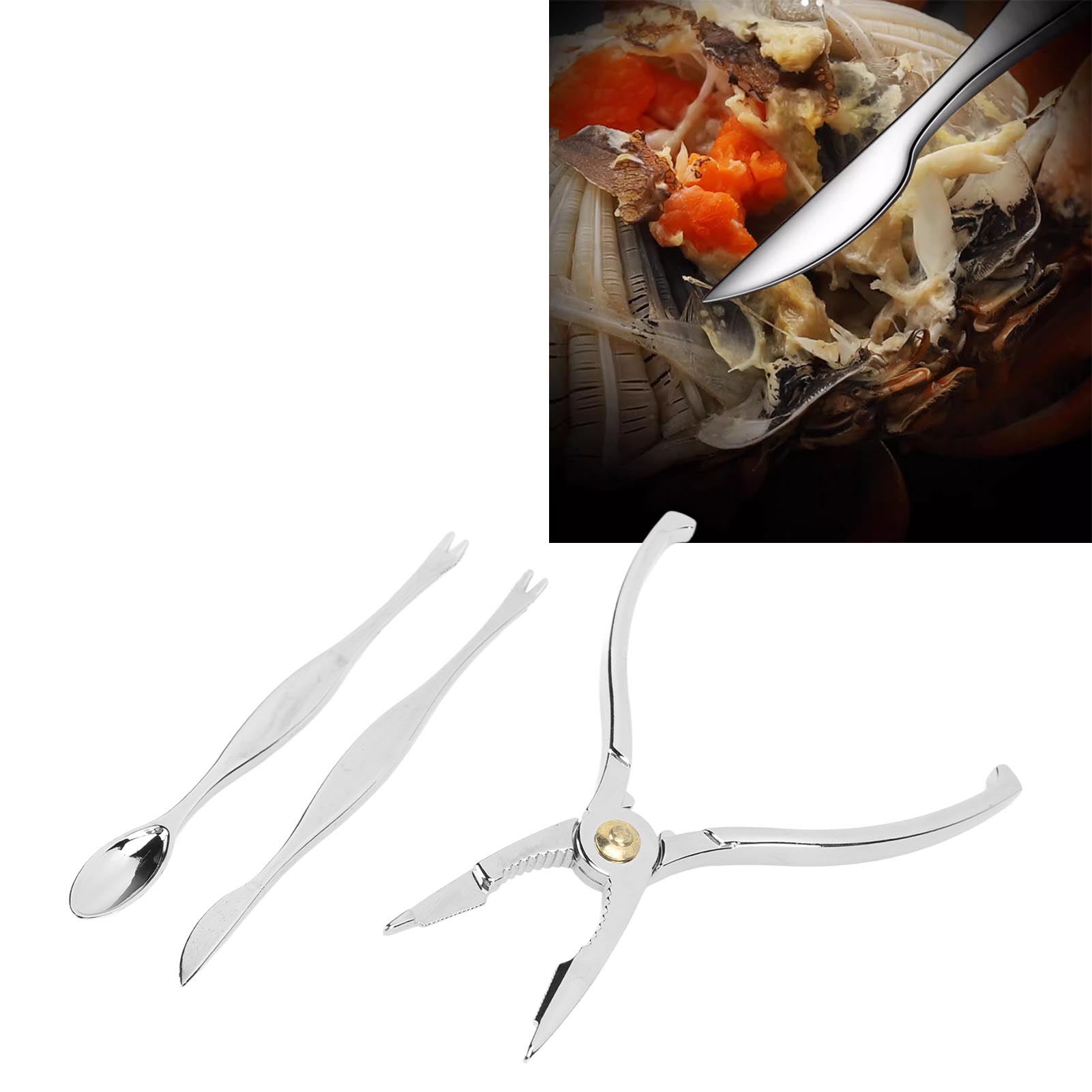Set Aus Drei Krabbenscherenwerkzeugen, Mit Denen Man Krabben Essen Und Ihre Scheren Entfernen Kann.