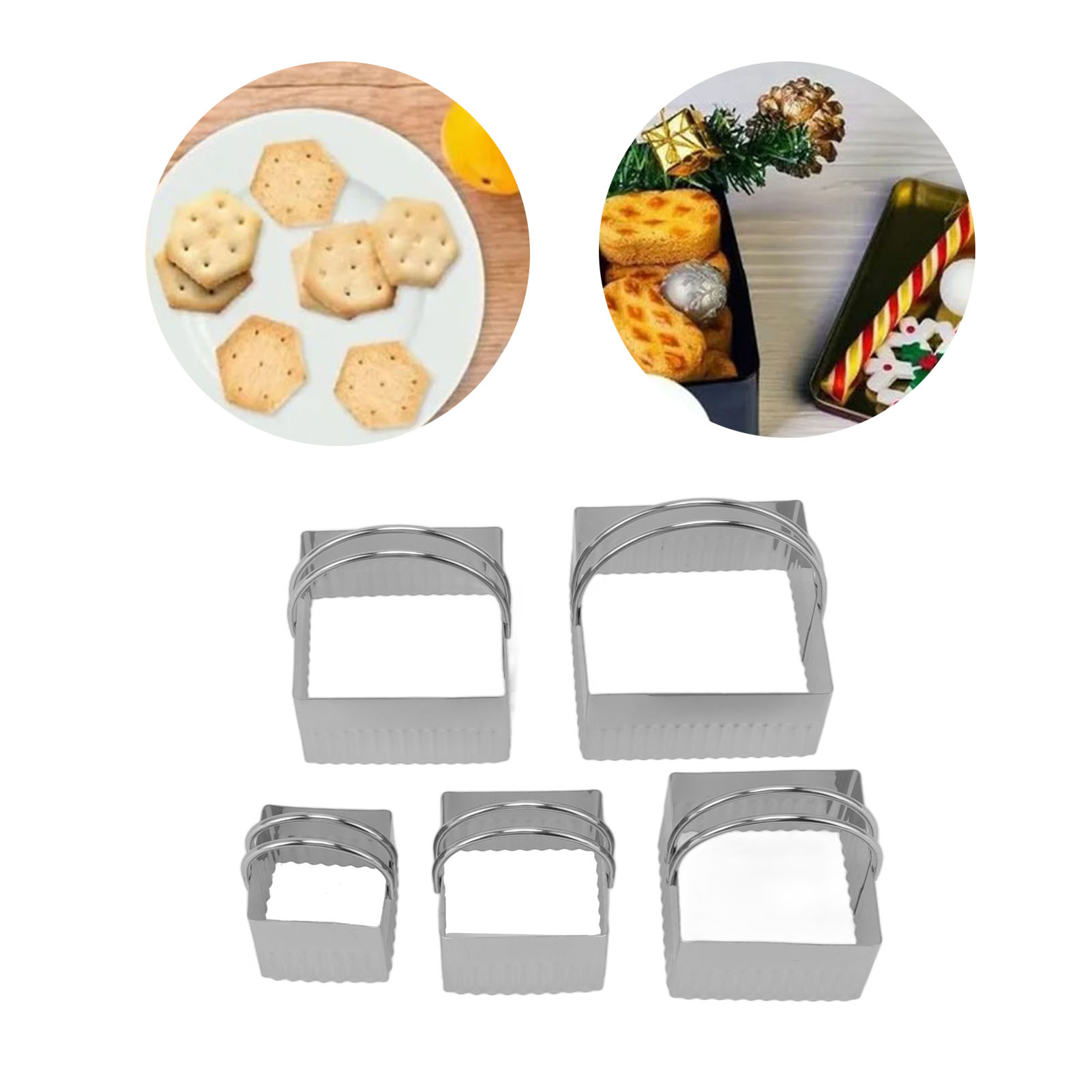 Set Aus Fünf Edelstahl-ausstechformen, Gebäckausstecher Und Geradem Quadratischen Ausstecher.