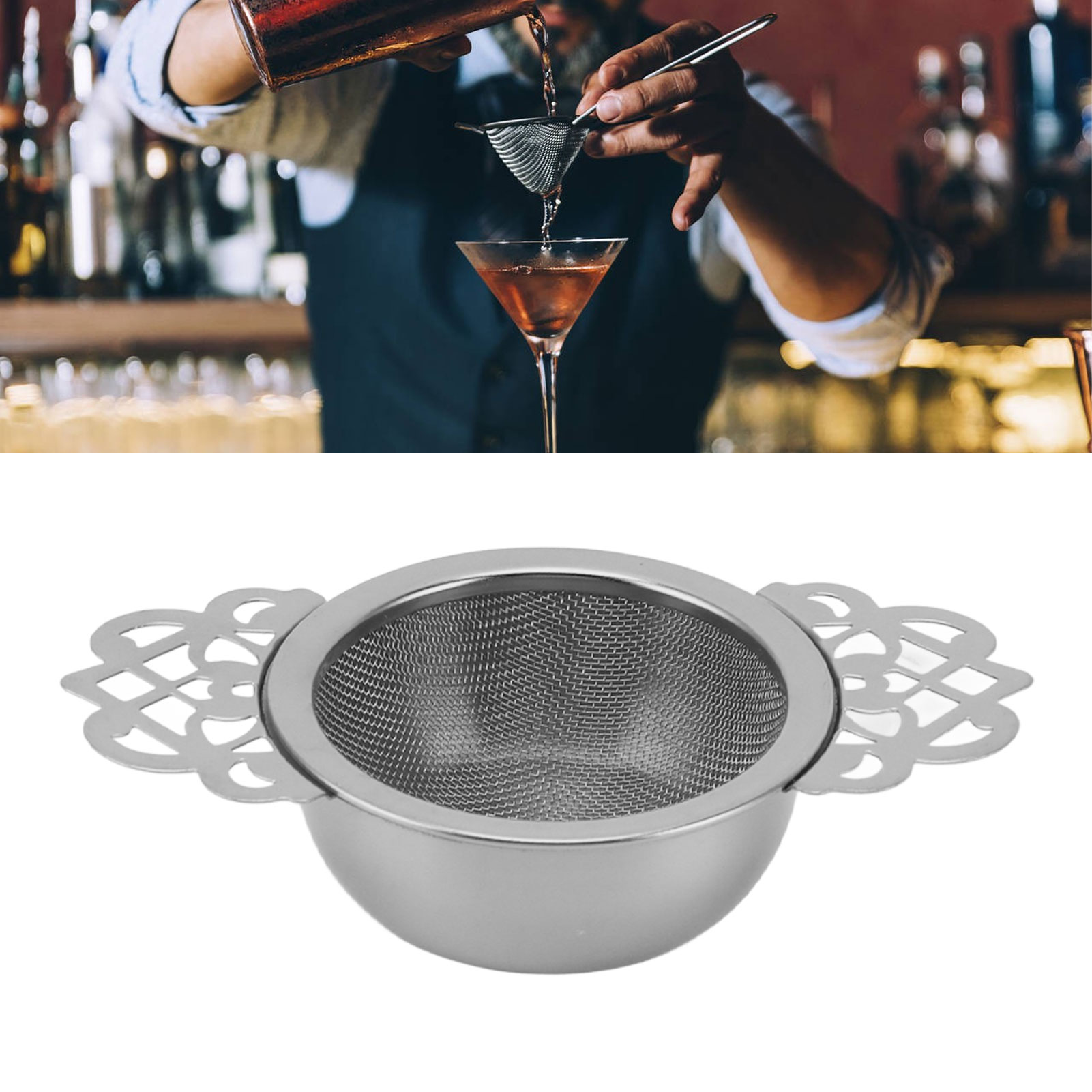 Retro-cocktailsieb Aus Edelstahl, Verziert Mit Spitze, Silberfarben