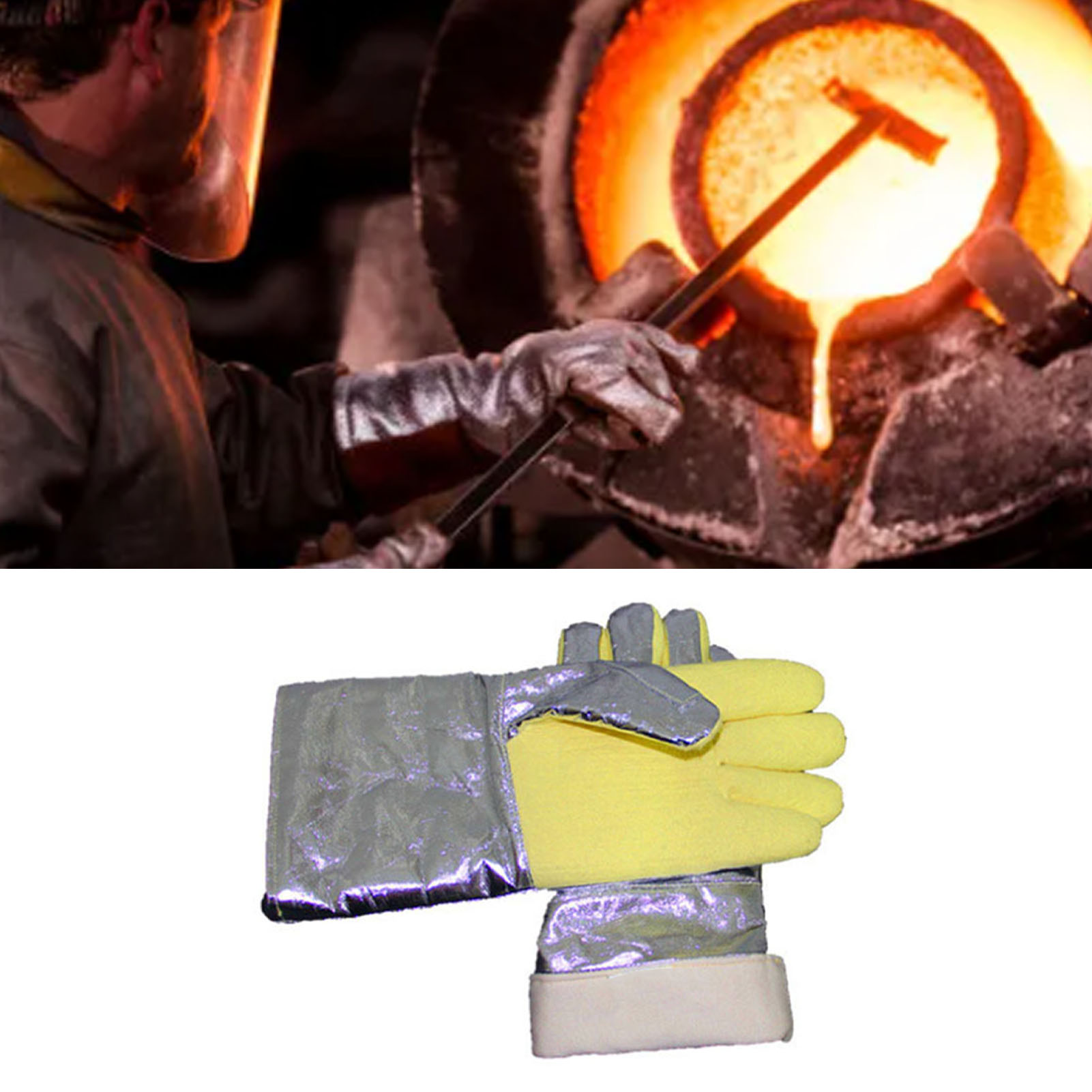 Anbelli Abl-s521 Hochtemperatur-handschuhe (500 °c), Aluminiumrücken, Wärmeisolierung Und Verbrennungsschutz, Aramidhandschuhe Für Die Stahlmetallurgie, Bäckereien Und Ofenarbeiten