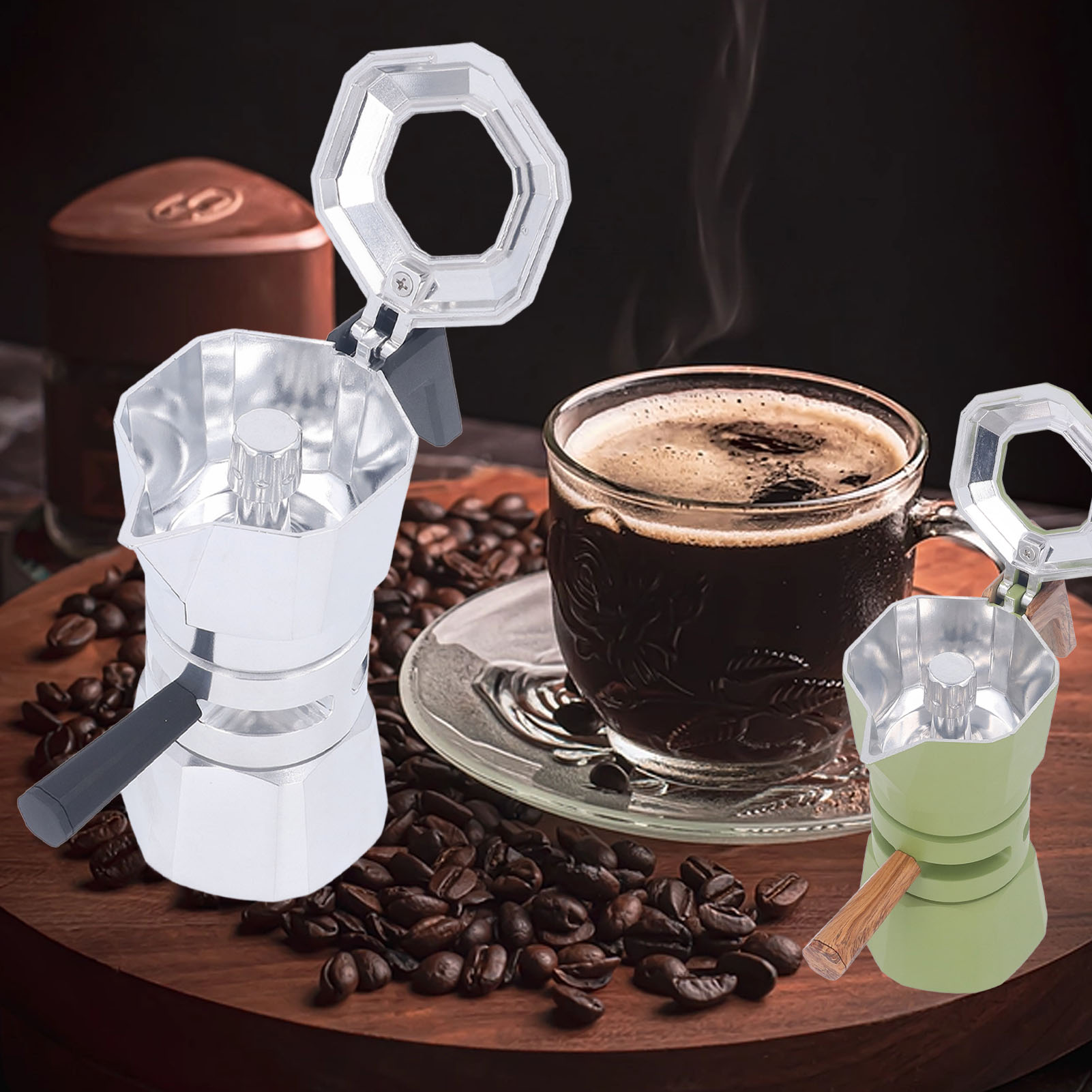 Espressokanne/mokakanne Aus Aluminiumlegierung Für 2 Tassen (120 Ml) Mit Doppeltem Thermostatventil