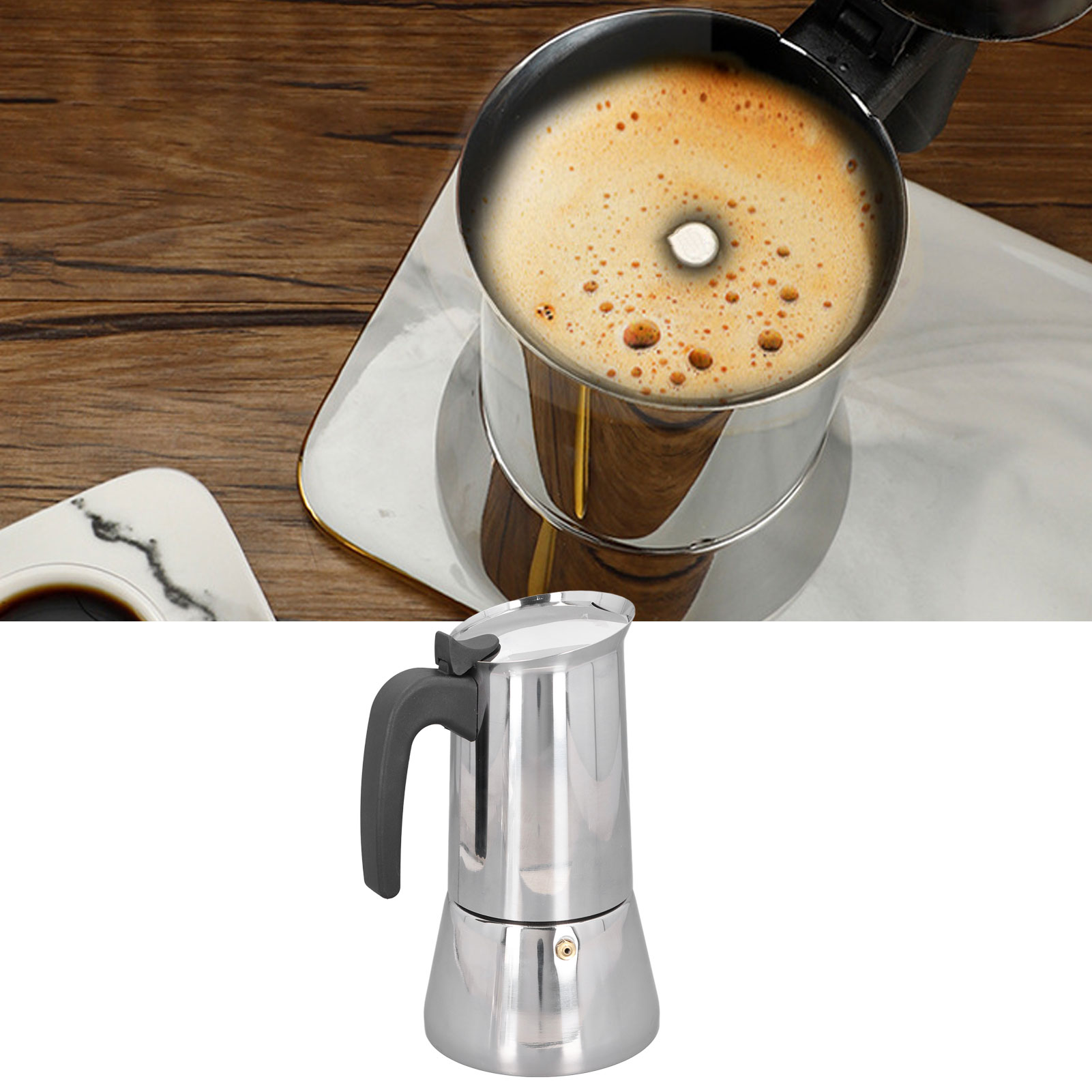 Espressokanne Aus Edelstahl 430, Kaffeemaschine Für Den Außenbereich, Induktionsgeeignet, 2 Tassen