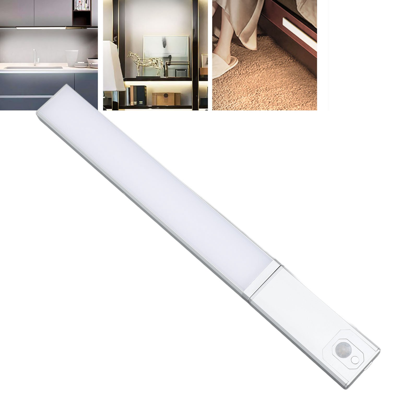 Intelligente Nachttischlampe Mit Bewegungssensor, Austauschbarem Akku, Drei Farbtemperaturen, Langem Lichtstreifen Für Möbel, Ultradünnes, Wiederaufladbares Magnetisches Nachtlicht