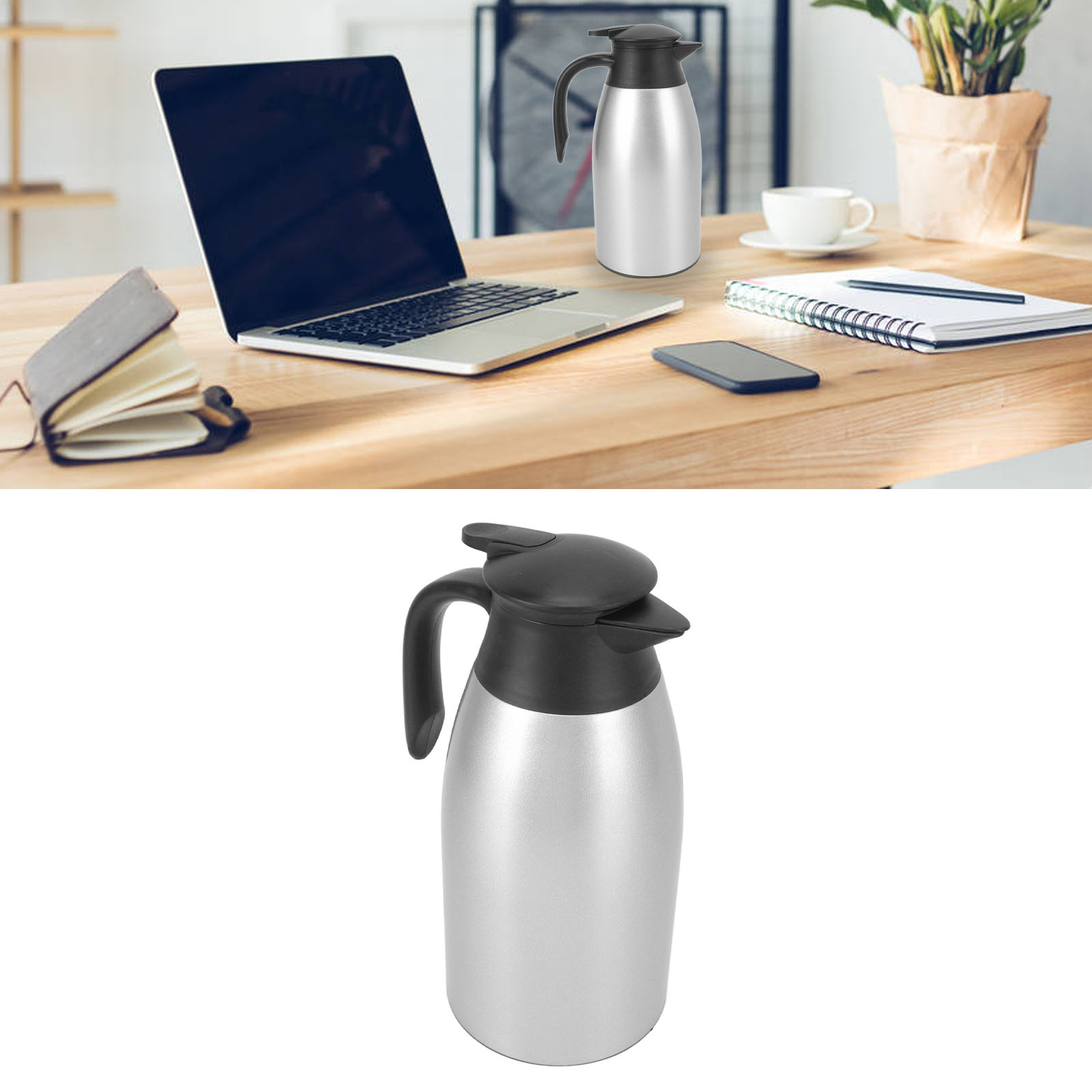 2-liter-isolierflasche Aus Edelstahl 304, Thermoskanne, Kaffeemaschine, Silber