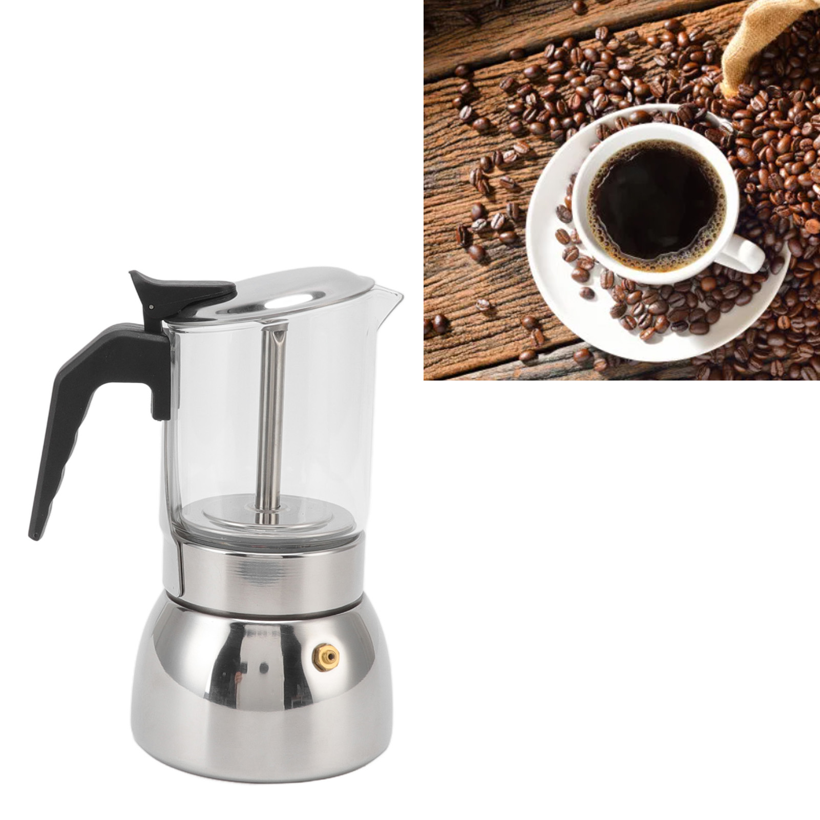 Hochtemperaturbeständiger Glasfilterkessel, Tragbare Kaffeemaschine Aus Edelstahl, 300 Ml.