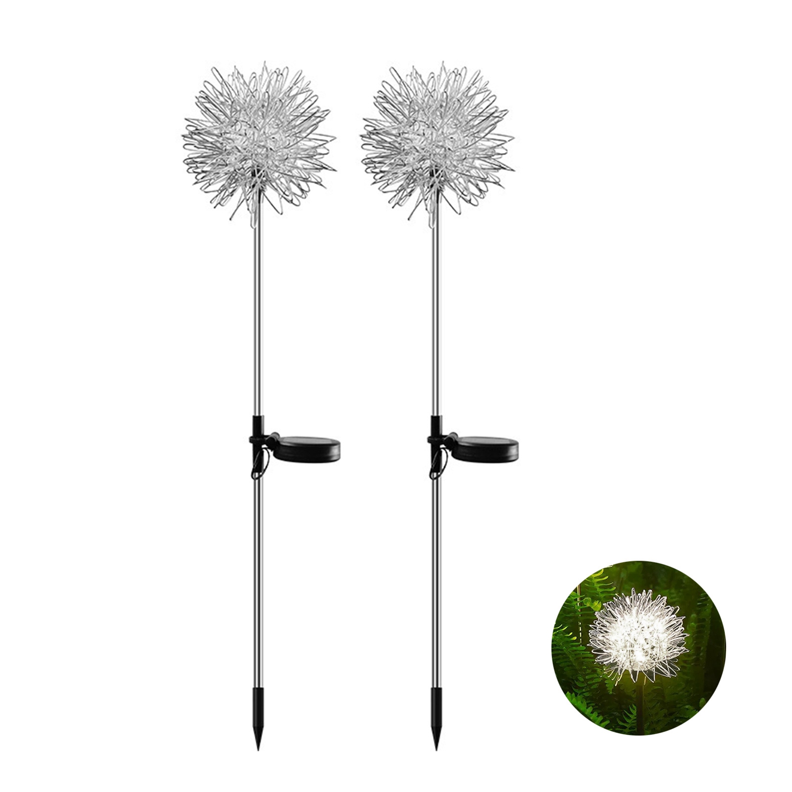 Set Mit 2 Solar-gartenleuchten, Pusteblumen-kugeln Für Den Außenbereich, Dekoration Für Terrasse, Garten, Villa Oder Balkon, Erdspießleuchten Für Den Rasen